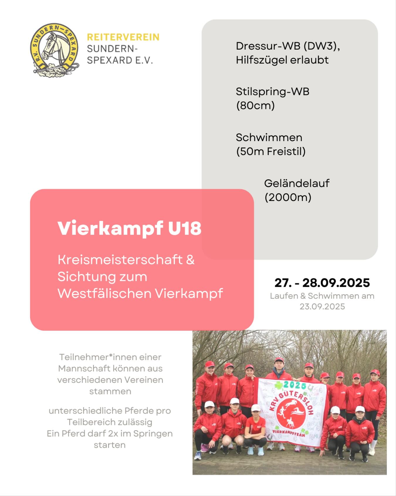 Kreismeisterschaft Vierkampf U18 🐴
Achtung ‼️ Nennungsschluss: 4.09.2025