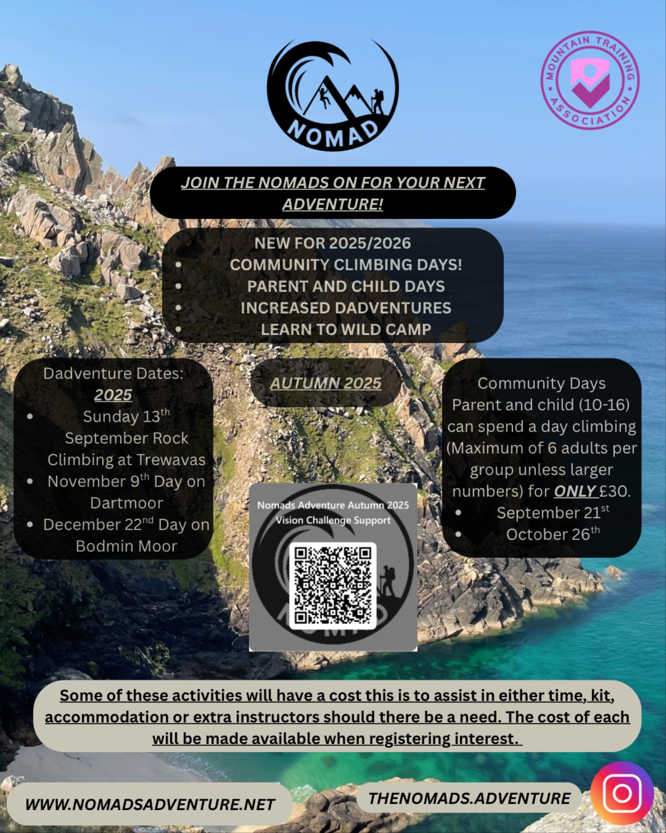 🍂 Autumn Dates Are Live! 🍂
#Dadventures & Community Climbing Days are back!
👨👧 Dadventures – For dads to connect, learn new skills, share experiences & support each other. Let’s change the narrative around men’s mental health & fatherhood 💬💪
🧗♂️ Community Climbing Days – You + your child, out on real crags, learning skills & making memories for just £30!
📍 Contact us now: nomadsadventure@outlook.com
📩 Direct booking link 👉 https://forms.cloud.microsoft/r/TCn0uPv8LB
@mandowncic @blackdiamond @dmm_wales @montaneofficial @berghausofficial @rab.equipment @lovedartmoor @cornwalllivinguk @tideclimbinghelston @mt_association @mountainequipment @mtntraining
#Dadventures #CommunityClimbing #Fatherhood #MentalHealthMatters #ClimbingLife #ClimbingFamily #AdventureTogether #GetOutside #OutdoorAdventure #ClimbingCommunity #NomadsAdventure #SouthWestAdventure #DadsMentalHealth #StrongDads #HikingAndClimbing #ExploreTogether #LearnNewSkills #AdventureStartsHere