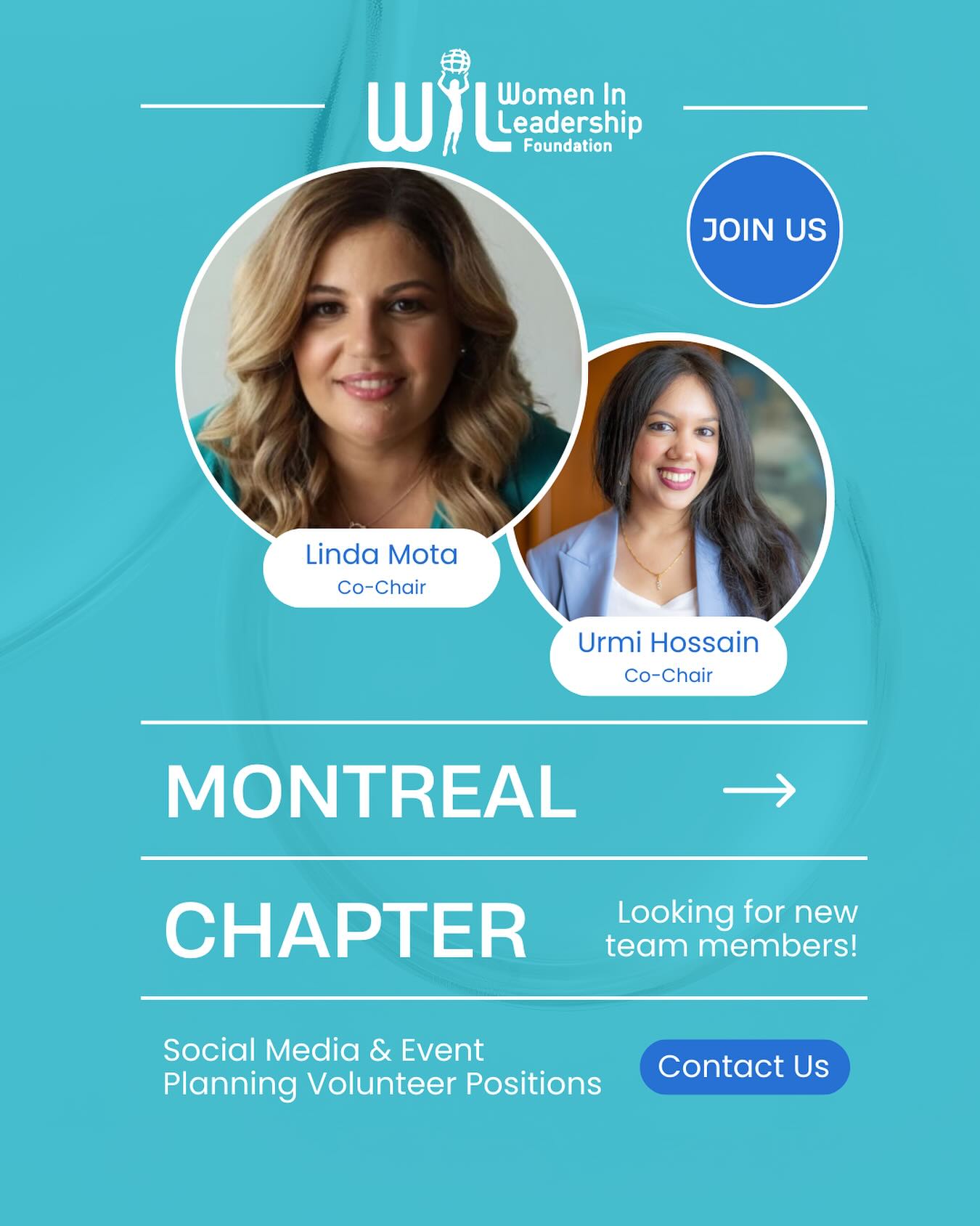 Exciting news, Montreal! 🎉 Our WIL Montreal Chapter is back, thanks to Co-Chairs Linda Mota & Urmi Hossain 🙌
We’re looking for passionate women to join our team in social media, event planning, and more. Make meaningful connections, grow your skills, and help empower women in leadership! 🌟
📩 Email connect@womeninleadership.ca or visit our website to learn more and get involved.
#WomenInLeadership #MontrealWomen #VolunteerOpportunity #EmpowerWomen #LeadershipGrowth #TeamWIL #Montreal
