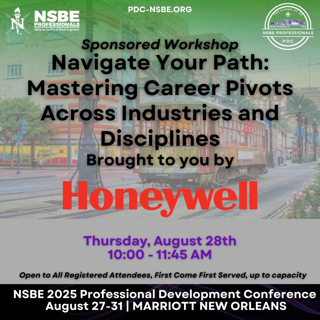 ๐ Navigate Your Path with Honeywell! โจ
Thinking about a career pivot? Whether itโs across industries or within disciplines, the path isnโt always linearโbut it IS possible.
Join us at #NSBEPDC2025 for Honeywellโs sponsored workshop:
๐ฏ โNavigate Your Path: Mastering Career Pivots Across Industries and Disciplinesโ
๐ก Learn how to:
๐น Leverage your transferable skills
๐น Build resilience during transitions
๐น Strategically position yourself for new opportunities
๐
Thursday, August 28th 10:00-11:45AM
๐ PDC โ New Orleans
Your next move starts here. Donโt just follow the pathโnavigate it. ๐
#NSBEProfessionals #Honeywell #PDCInNOLA #CareerPivots #ThePowerOfUs