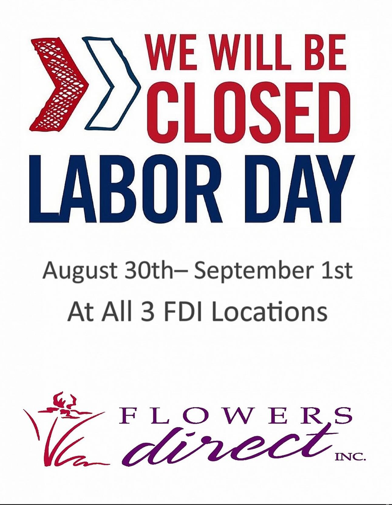 We’re taking a little break to stop and smell the roses! 🌼💤 The warehouse will be closed this weekend for Labor Day, but we’ll be back Tuesday! Happy Labor Day from everyone at Flowers Direct 😊