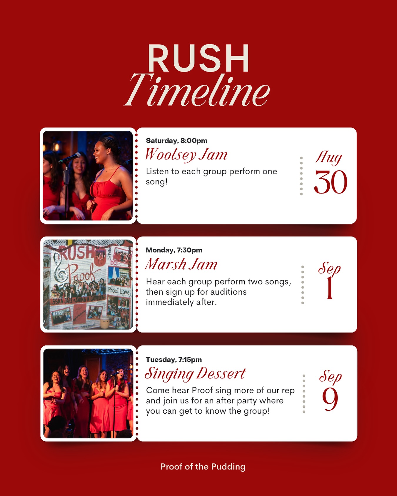 We can’t wait for acapella rush to begin! Here are the first few events to look out for. See you there ‼️❤️