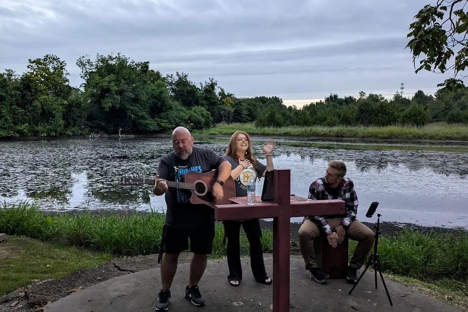 Me and my husband leading worship at the BCM at Roger’s State University! ❤️ #worshipmusic