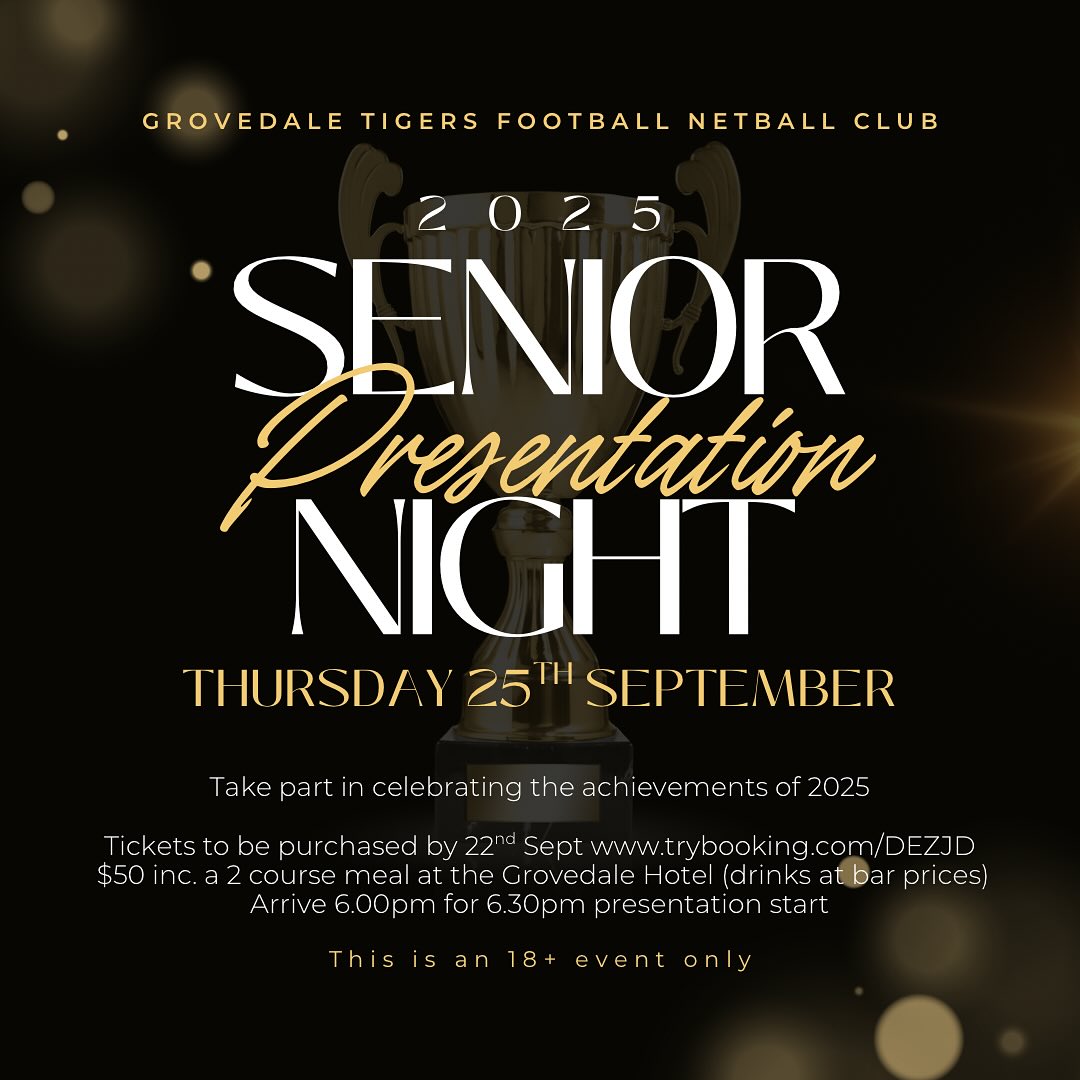 ✨ Senior Football & Netball Presentation Night✨ Get your tickets now and be part of the celebration!
