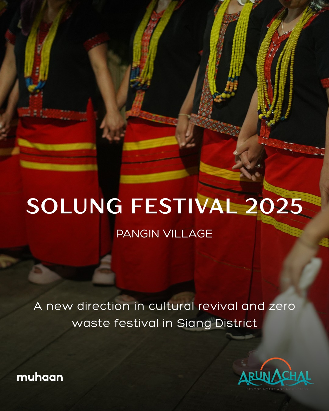 This year, Siang District Tourism, Muhaan, the Solung Committee, and the community of Pangin village came together to celebrate Solung in a way that stays close to its roots. The festival wasn’t just about being zero-waste, but about reviving the essence of a community celebration. Plastic cups were replaced with bamboo ones, epum and ejuk were used to serve only apong, and local artist Sammuel hand-painted a cloth banner. The stalls and gate were made with bamboo and toko leaves, giving the festival a natural, traditional aesthetic. Binyat was performed in a more ritualistic, collective way, and an open museum showcased Adi lifestyle, from agriculture, attire, and mithun to traditional weapons. Traditional games like tug-of-war and archery were revived, while workshops in paper-making and eco-printing by Ushimi Linggi @inklinklinggi engaged kids and women. The festival also bridged the gap between youths and elders, with Pangin’s young people showcasing their talent in dance and music during the Solung musical evening. Muhaan invited tourists from Bangalore, Assam, and nearby areas to give the community practical experience in hosting guests and to allow visitors to experience the rich culture of Solung and the Adi community firsthand. School students also visited to learn about culture and zero-waste practices.
Together, this collaboration made Solung 2025 a celebration rooted in culture, community, and sustainability.
#solungfestival #pangin #muhaan #siangdistricttourism #solungcommittee #communitybasedtourism #adiculture #culturalrevival #zerowastefestival #localartisans #youthandelders #heritageinaction #culturalexchange #responsibletourism #siang #arunachalpradesh #arunachalpradeshtourism