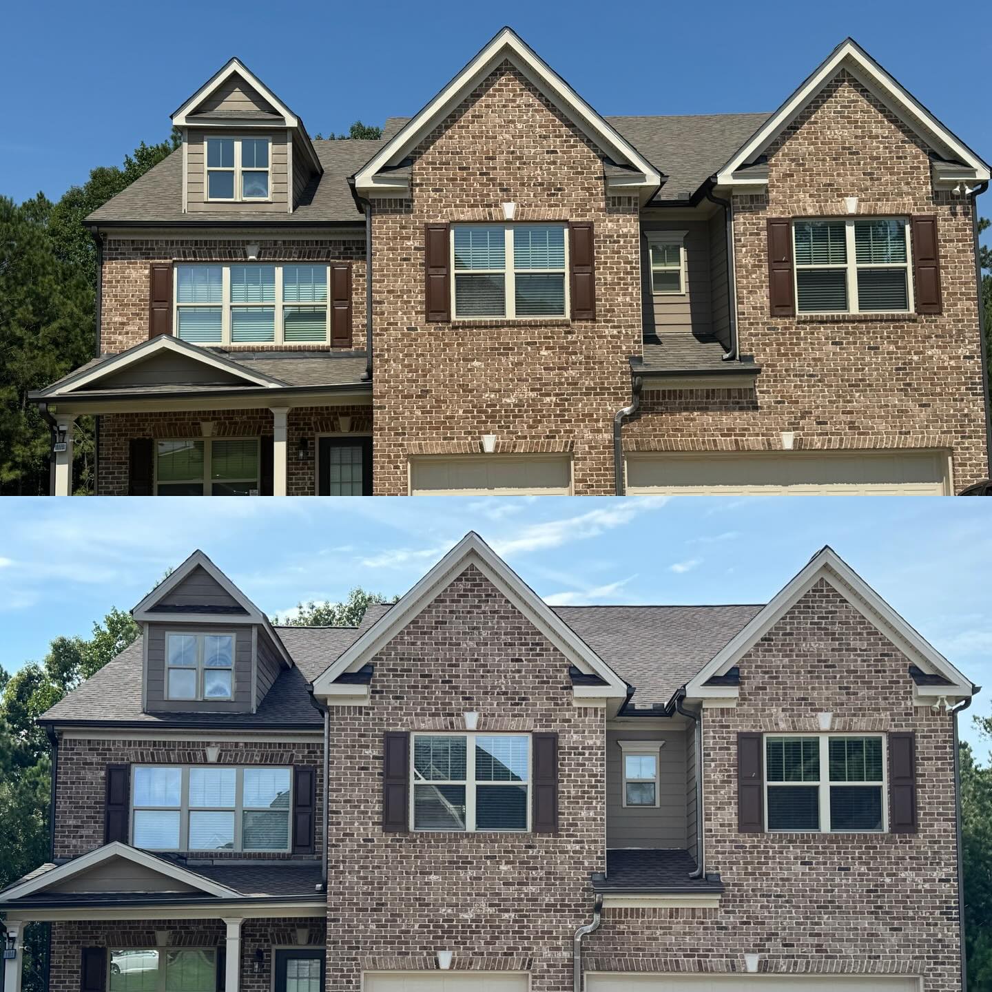 Before and after pic from a weathered wood to a Barkwood HDZ GAF Shingle…