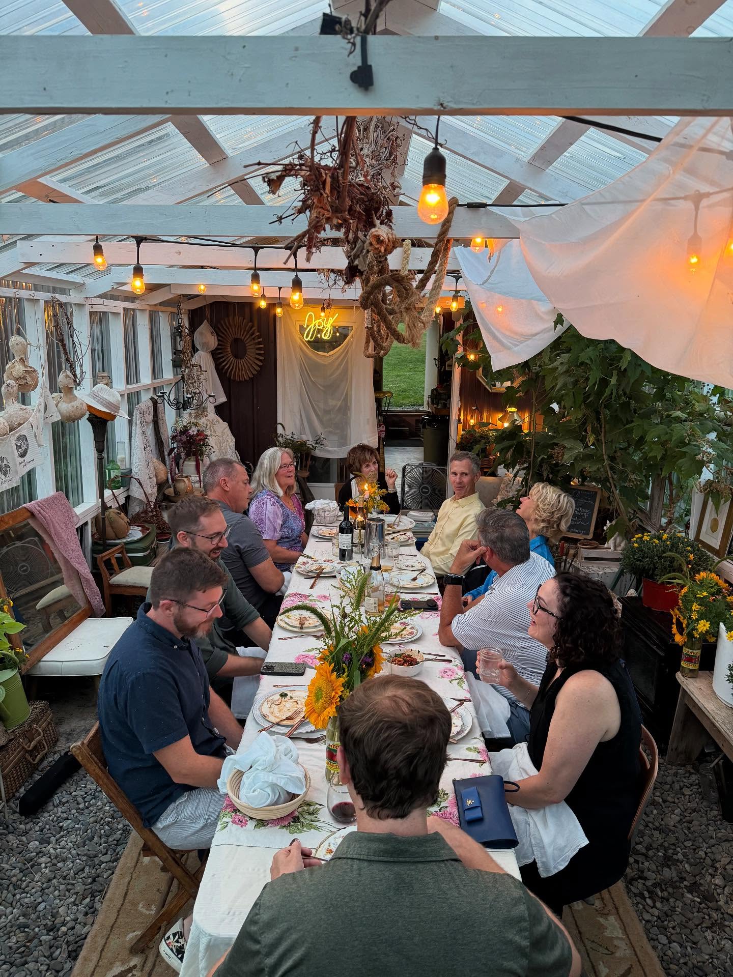 It was a JOY to open the green house again last night for our intimate celebration of the season. Thank you, thank you, thank you to everyone who shared and visited.
We still have space in our September gathering! I hope you’ll consider joining us. Reservations are available on a sliding scale: https://www.littleyardfarm.com/greenhouse-gatherings