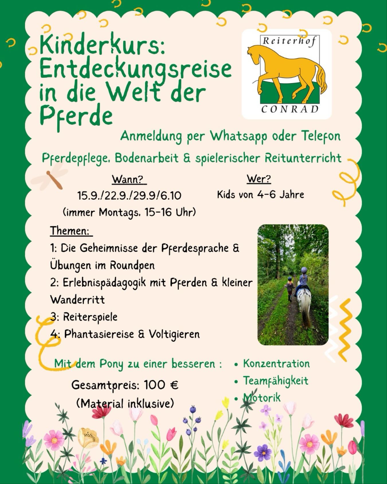 Lust auf neue Erfahrungen? Dieses Jahr bieten wir im September und Oktober jede Woche einen Einsteigerkurs für Kids von 4-6 an. Schreibt uns zur Anmeldung gerne eine WhatsApp 😁