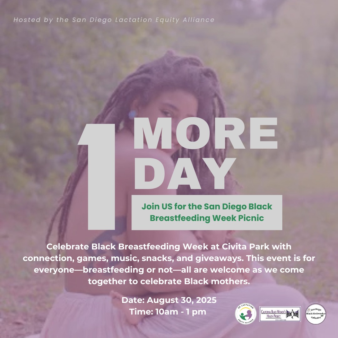 Tomorrow’s the day! ✨
We can’t wait to see you at Civita Park:
7960 Civita Boulevard San Diego 92108
10am–1pm
Snacks, giveaways, and community.
RSVP now + bring a friend!
Link in bio!! RSVP encouraged NOT required.
#blackbreastfeedingweek #families #sandiego #blackfamilies #lactationequity