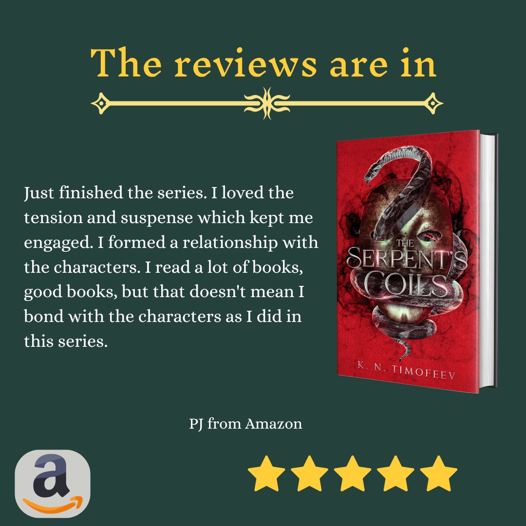 As part of the review-athon for #theserpentscoils I have to check amazon and goodreads for any new reviews. This one has made my day so I decided to share it. The lovely PJ not only read TSC but also the rest in the series. I'm so happy that they enjoyed my characters. If you would like to participate (and receive a free ebook) head over to the link in my bio and sign up. #bookreview #atobad #freebook #fantasybook #readingcommunity #indieauthor #selfpublishedauthors