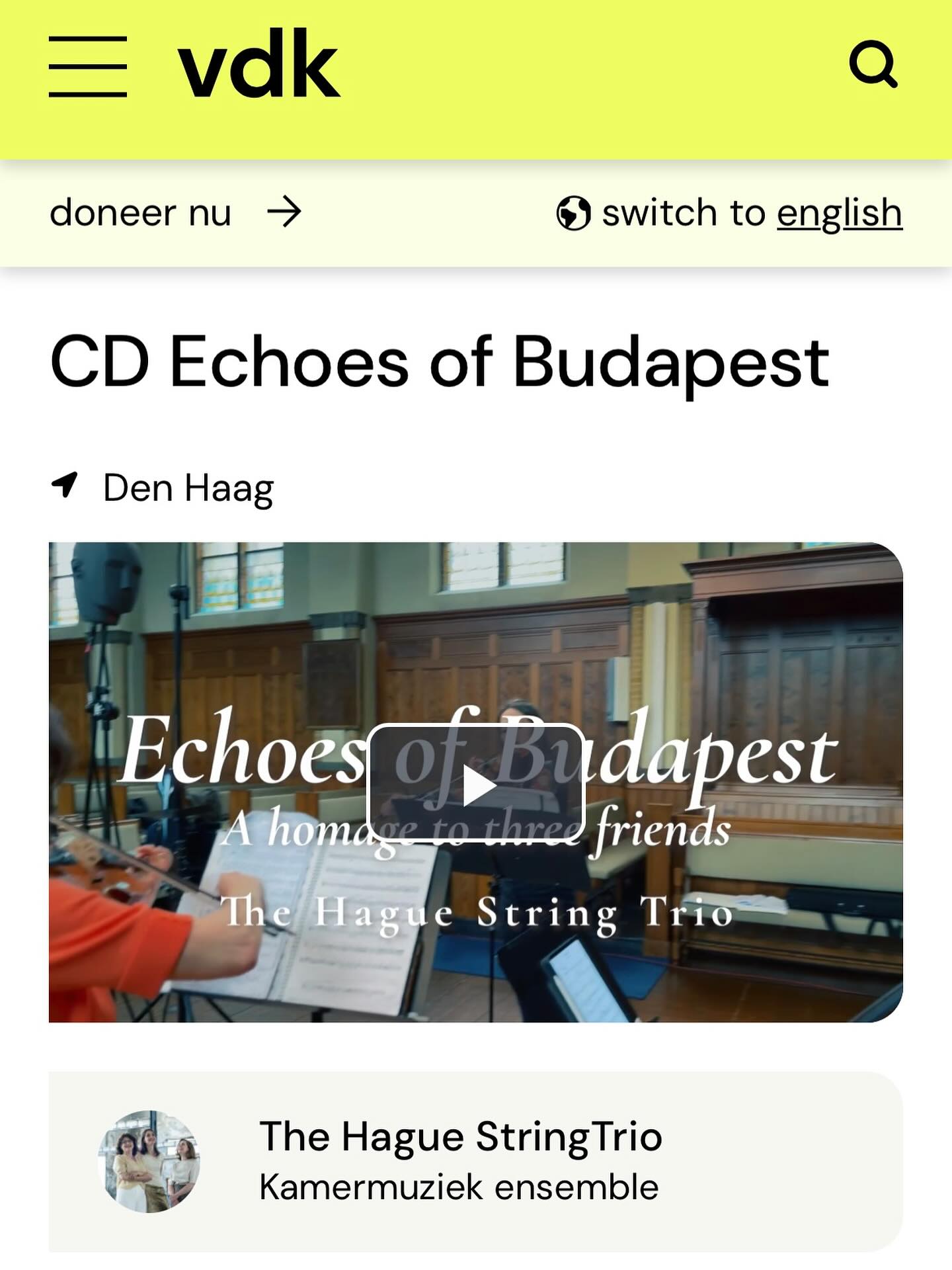 đ Het is zover! Onze crowdfunding voor âEchoes of Budapestâ is gestart!
Een cd vol prachtige kamermuziek - drie strijktrioâs en een duo, waaronder twee wereldpremiĂšres van drie Hongaars-Joodse componisten en levenslange vrienden: PĂĄl Hermann, ZoltĂĄn SzĂ©kely en GĂ©za Frid.
đ Steun het project via Voordekunst en help ons dit nieuwe album te realiseren!
Link in bio đ
@cobrarecords_official
@voordekunst
#EchoesOfBudapest
#kamermuziek
#voordekunst
#cdrelease