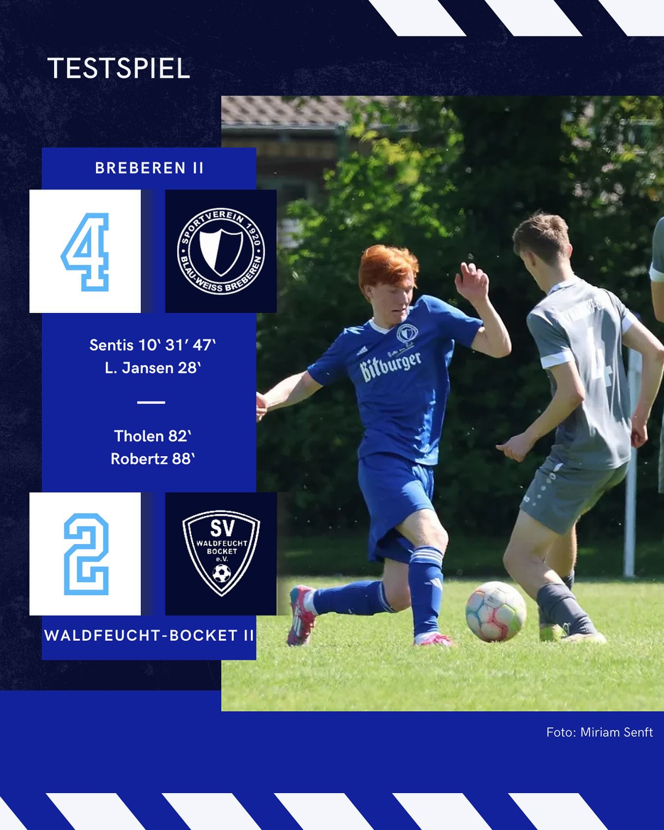 🔵⚪️ Zweite gewinnt Test mit 4:2! ⚪️🔵
Starker Auftritt unserer Zweiten!
Gegen @sv_waldfeucht_bocket II zeigten unsere Jungs vor allem in der ersten Hälfte eine dominante Leistung und gingen mit 3:0 in die Pause. Henrik Sentis war dabei mit einem Hattrick der Mann des Spiels!
Zwar kam der Gegner in der Schlussphase noch auf 4:2 ran, aber der Heimsieg war nie ernsthaft in Gefahr!
📸: @miriamsenft