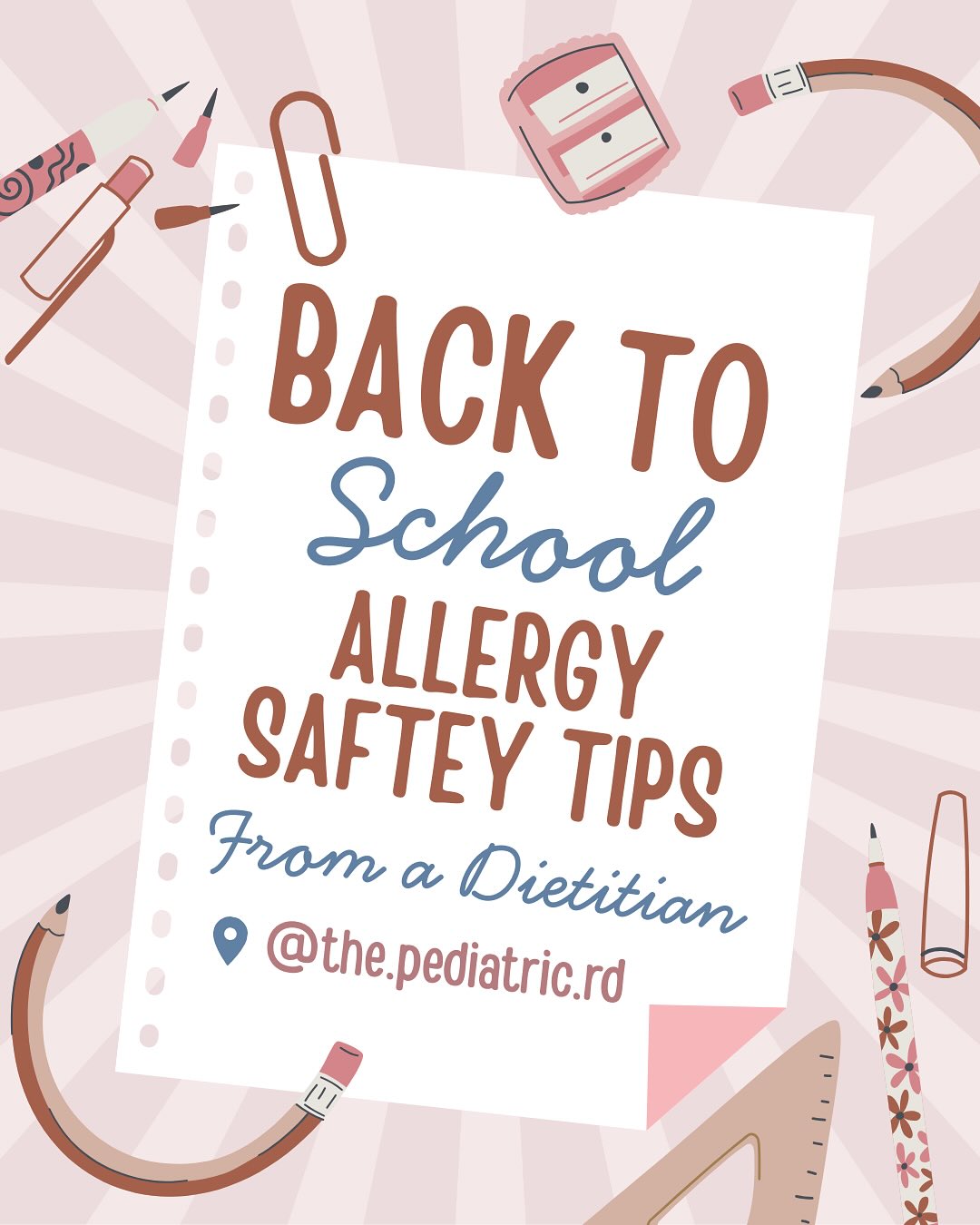 School can be a daunting and anxiety provoking environment for children (and their parents) with food allergies! However, early communication with teachers and other staff, clear labels on lunch boxes and role playing with your child are a few tips in which we can create a safer school environment for children with food allergies!
#thepediatricRD #foodallergyawareness #foodallergyschool #backtoschool