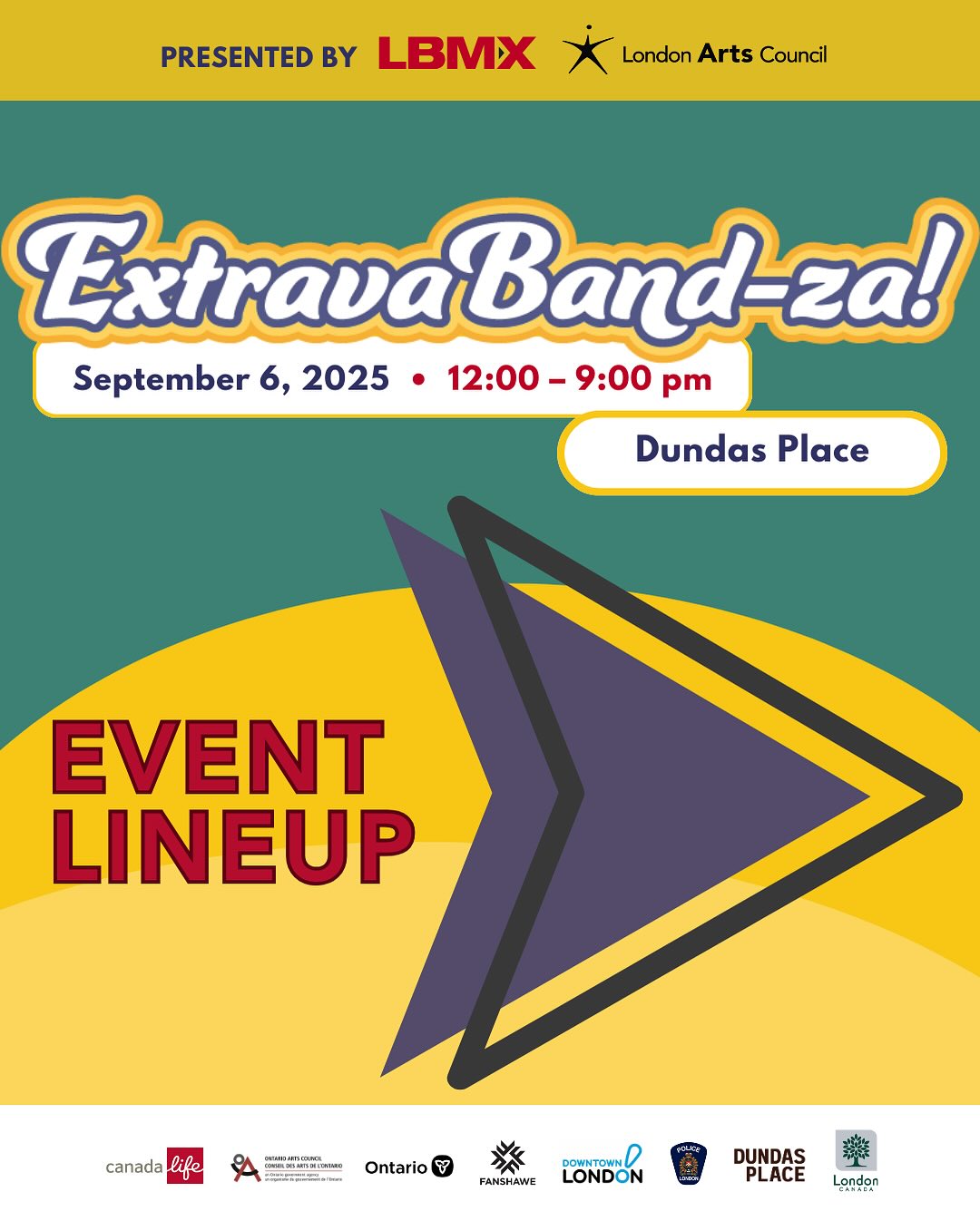 EXTRAVABANDZA LINEUP‼️
Check out what’s on for ExtravaBandza 2025, September 6, 12pm - 9pm @dundas_place. From headlining artist @renforshort to your local favourites @bellarosamusic, @potisdrugsband, @saveriamusic, and @tyronetraher & The Rottweilers, YOU can experience it all!
And if you want to belt out a tune of your choice, check out KARAOKE LANE (📍Market Lane) starting at 11:20am! 🎤
That’s not all, we have ARTS ACTIVITIES, VENDORS, AND MORE bringing the fun and entertainment throughout the day.
The cost? FREE! And when you RSVP through the link in bio you get a RAFFLE TICKET to collect at the event. With prize draws throughout the day for @downtownlondon gift cards $$$, you won’t want to miss out!!
Visit the link in bio for full event details including raffle ticket information. This raffle is in no way affiliated with Instagram and winners will only be announced live at the event, must be 18+ to participate.
📸Photography for the 2025 LBMX Musicians Mentorship Program artists provided by @xuux_artists @maitilson as part of program participation. 🔥
#LdnArtsCouncil #LBMX
ExtravaBandza is the grand finale of the LBMX Musicians Mentorship Program. The event is also supported by the @cityoflondonont (@dundas_place), @fanshawecollege, @lpsmediaoffice London Police Service, @downtownlondon, @ontarioartscouncil and @canadalifeco.