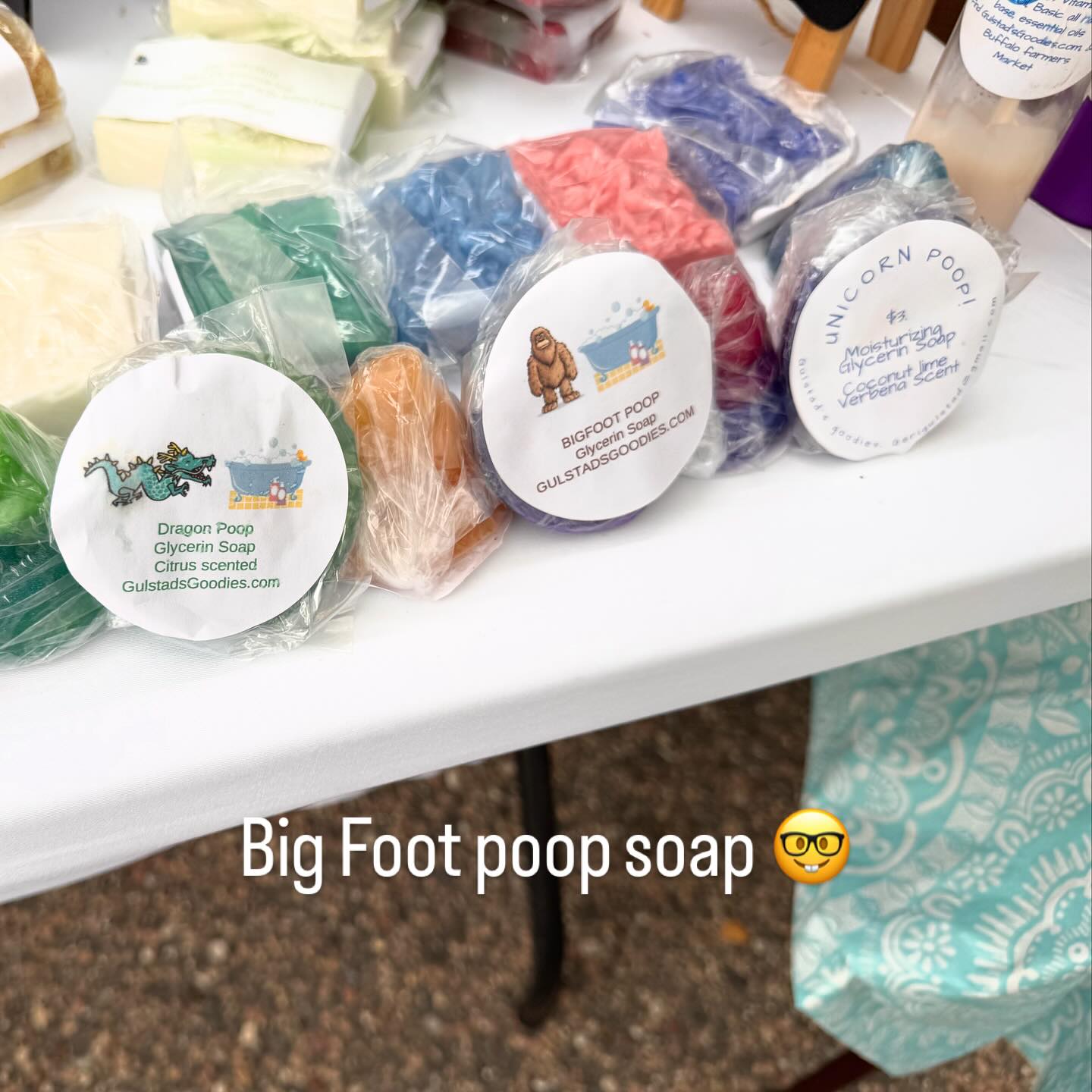Want some good clean fun? Then you need BigFoot poop soap! ( or mermaid, dragon, unicorn , alien or at Christmas time Elf poop soap! -naughty elf on shelf!!!)
