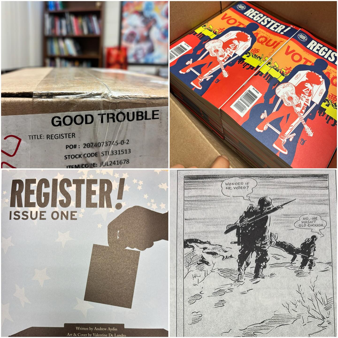 Comic book delivery! Thanks, @goodtroublepro! We’re so excited to discuss Register #1 with our students, which opens with an editorial cartoon from the Cleveland Plain Dealer! All comics lead to CLE! @andrewaydin @val_delandro