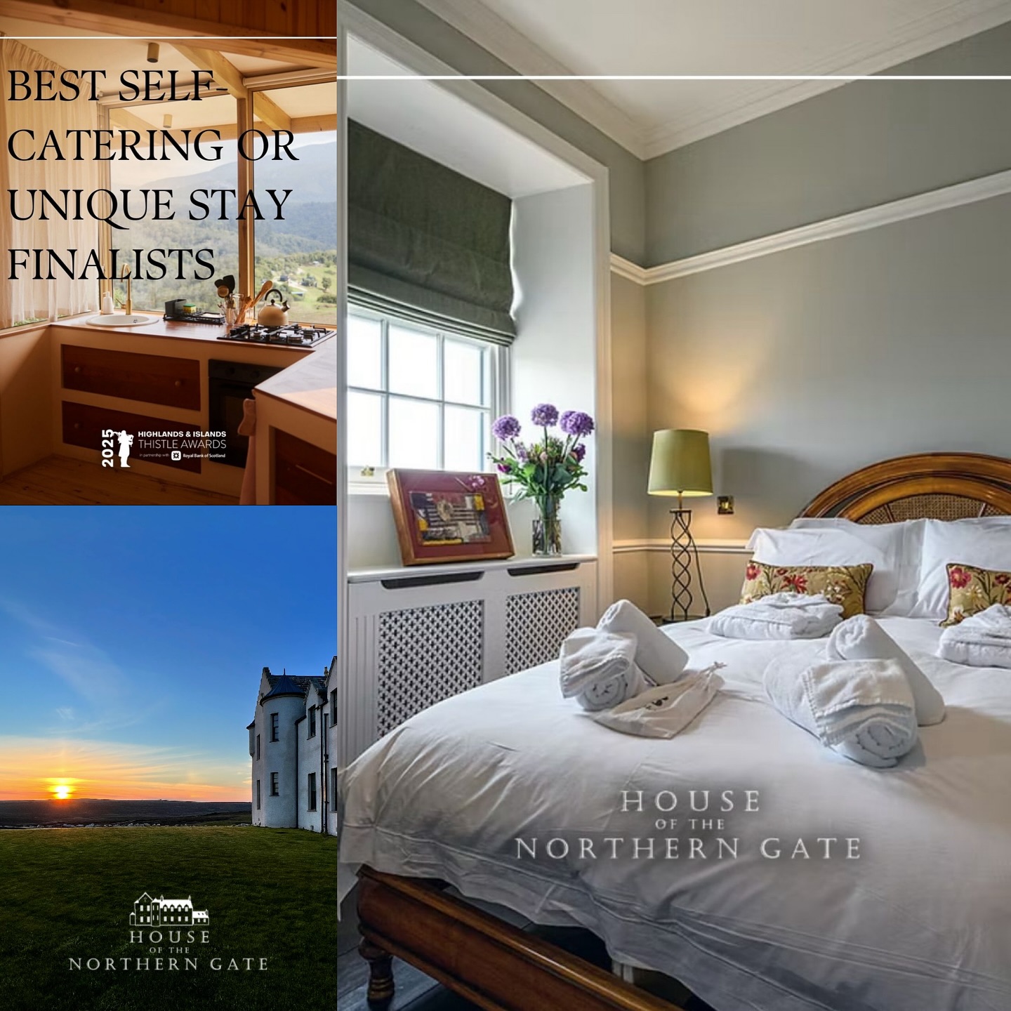 Finalists in the Highland and Islands best unique stay category!
We have always wanted a stay at the House of the Northern Gate to be a unique, luxurious, sustainable experience that brings family and friends together.
It is very exciting to be recognised and we look forward to meeting the other finalists @bigskylodges and @wildluing in Inverness in October!
#HITA25 #Thistleawards @northcoast500