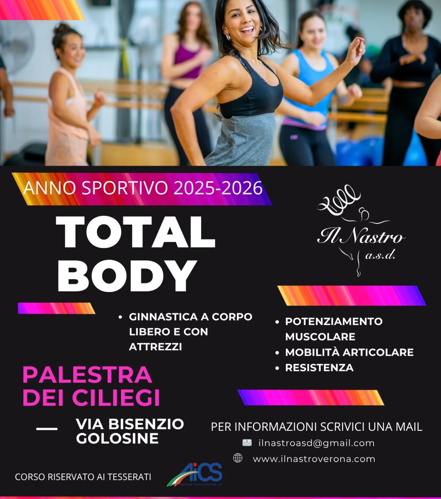 ✨️TOTAL BODY✨️
➡️ Allenamento completo e adatto a tutti
💪🏻Coinvolge tutti i gruppi muscolari incrementando la forza funzionale.
🏃🏻♀️ Migliora l'efficienza del sistema cardiovascolare e respiratorio, aumentando la resistenza fisica complessiva.
🤼♂️ Aumenta la capacità di coordinazione, rendendo il corpo più fluido e sicuro nel movimento.
VIENI A PROVARE ANCHE A TU!
invia una mail per avere maggiori informazioni:
📧 Ilnastroasd@gmail.com