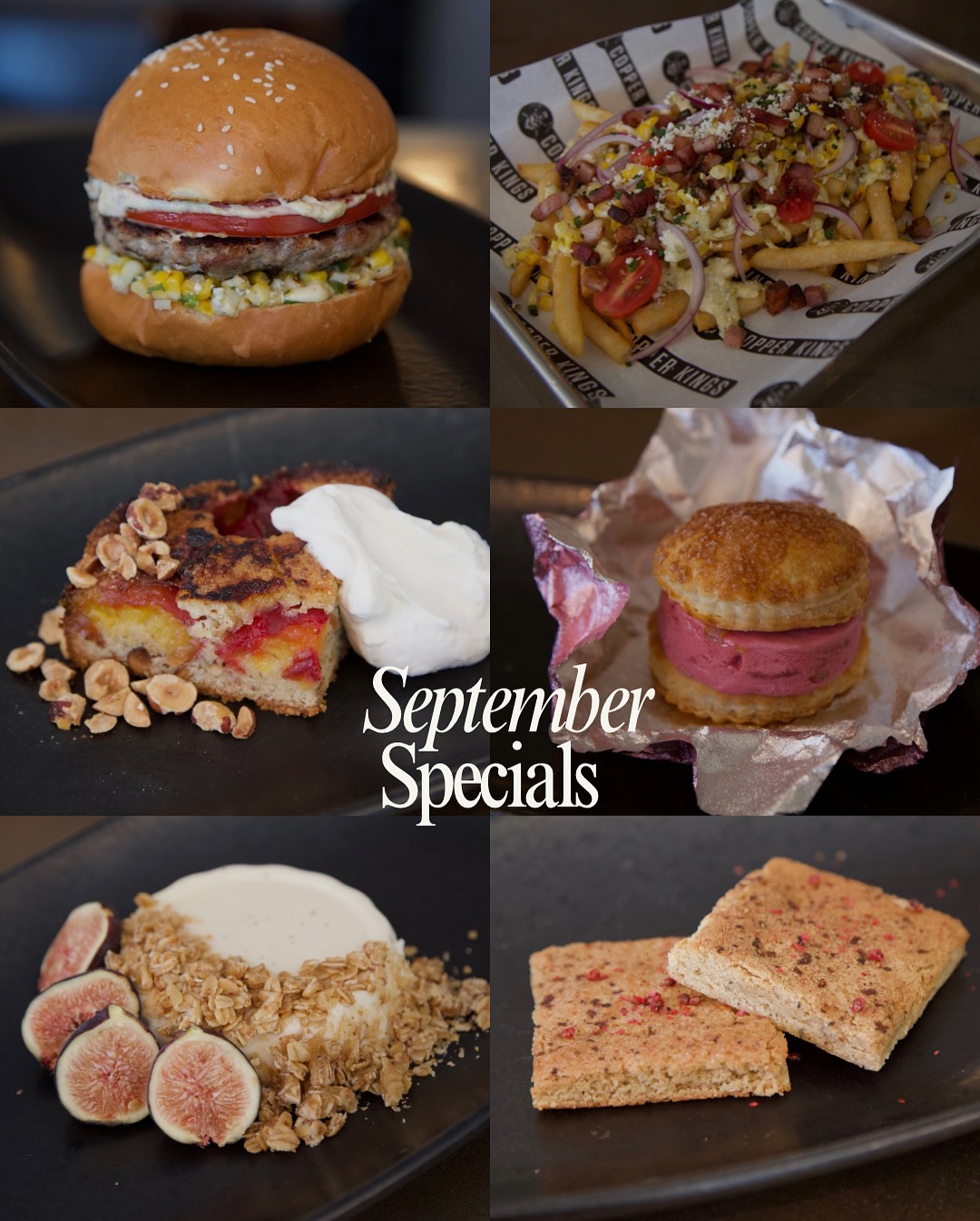 ✨🍂 Do you remember… the flavors of September?
New month, new flavors — and this lineup is seriously bringing the heat (and the sweet). Limited-time only, so don’t sleep on these!
🍔 Pork Piggler Burger
House brined and charbroiled pork patty, grilled corn salad, thick sliced Beefsteak tomato, and Hatch Chili aioli all served on our house baked Japanese milk bun.
🍟 Corn Star Fries
Crispy battered fries drizzled with Hatch Chili aioli, roasted corn, red onion, Cotija cheese, and Lardons.
🍰 Purple Haze-lnut Plum Torte
Buttery hazelnut cake baked with plums and served with whipped cream.
🍦 “A La Mode” Ice Cream Sando
Hibiscus-Meyer lemon-rhubarb swirl ice cream sandwiched between tender pie shell cookies.
🍮 The Fig Easy Panna Cotta
Grilled fig leaf-scented panna cotta served with Fredo’s fresh figs and candied oats.
🍫 Sgt. Pepper’s Lonely Hearts Club Blondie
Earl Grey and lavender-infused blondie topped with cracked pink and black peppercorns.
✨🍂 Fresh. Homemade. Made from scratch every time. Which one are you trying first!? Sound off in the comments!