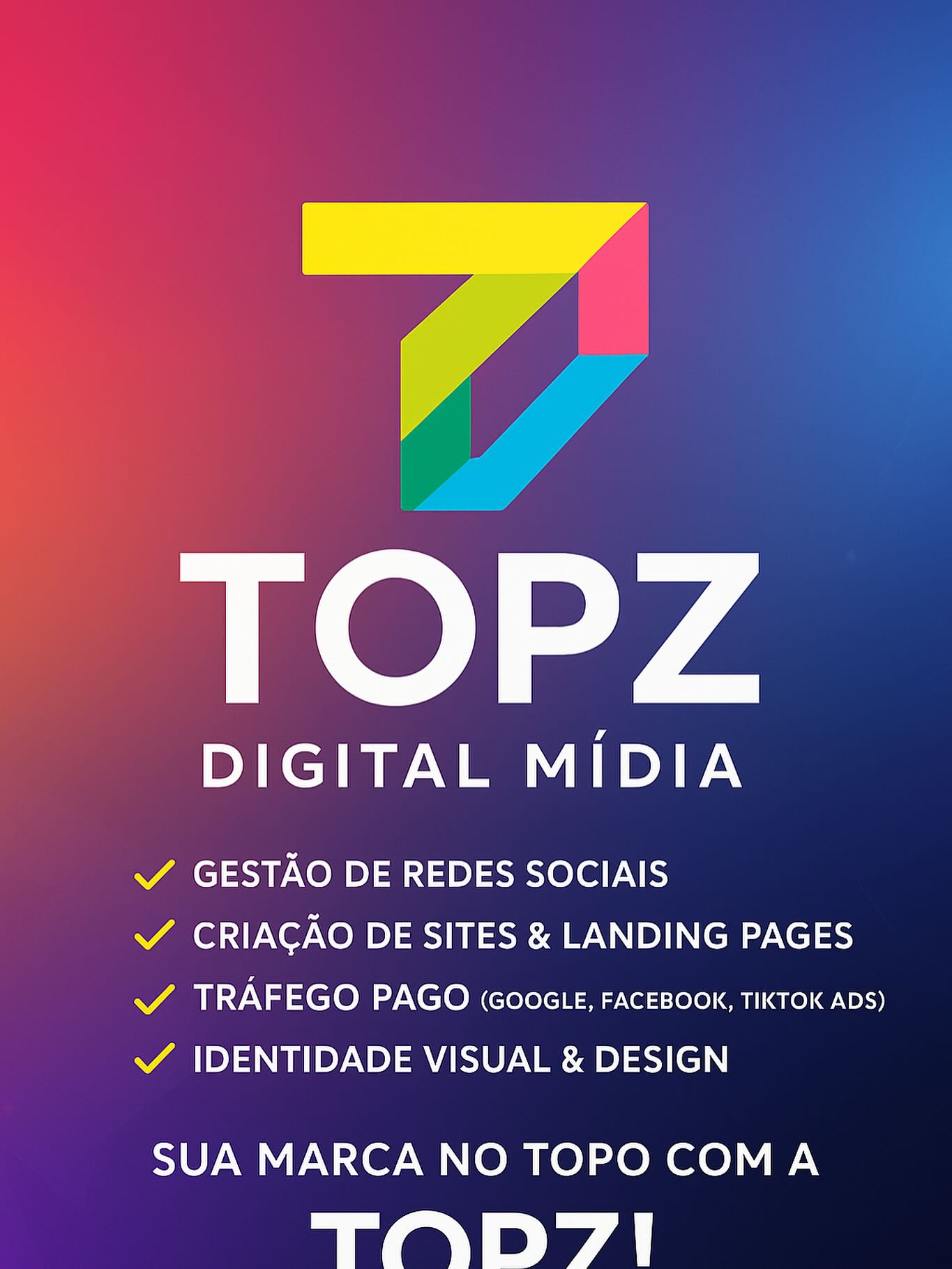 TOPZ - Agencia Mídia Digital em Tecnologia e Marketing
Quer mais segurança, visibilidade e crescimento para o seu negócio?
Na TOPZ, oferecemos soluções completas para você:
✅ Gestão de Redes Sociais – Mais engajamento, mais clientes, mais vendas.
✅ Criação de Sites e Landing Pages – Sua empresa no digital com autoridade.
✅ Tráfego Pago (Google, Facebook, TikTok Ads) – Campanhas que geram resultados reais.
✅ Identidade Visual & Design – Logos, artes e materiais profissionais para fortalecer sua marca.
📲 Fale agora com nossa equipe e descubra como podemos levar você para o próximo nível!
👉 WhatsApp: 45 9 (45) 9826-4195
👉 Site: https://www.topzmidia.com.br
TOPZ – Inteligência que gera resultados.