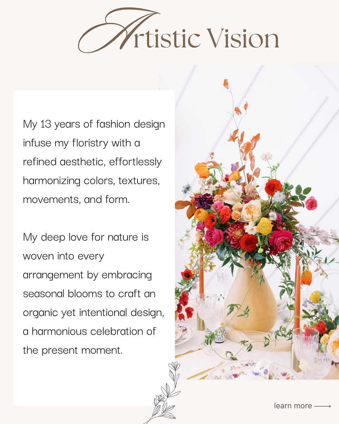 Happy Monday! Let’s talk about art! 🎨
I am pulling part the curtain to share the heart of what I do: my artistic vision. It’s a mix of fashion, nature, and a whole lot of passion. Swipe to get a glimpse into the philosophy behind my designs, and share in the comments what inspires your creativity!