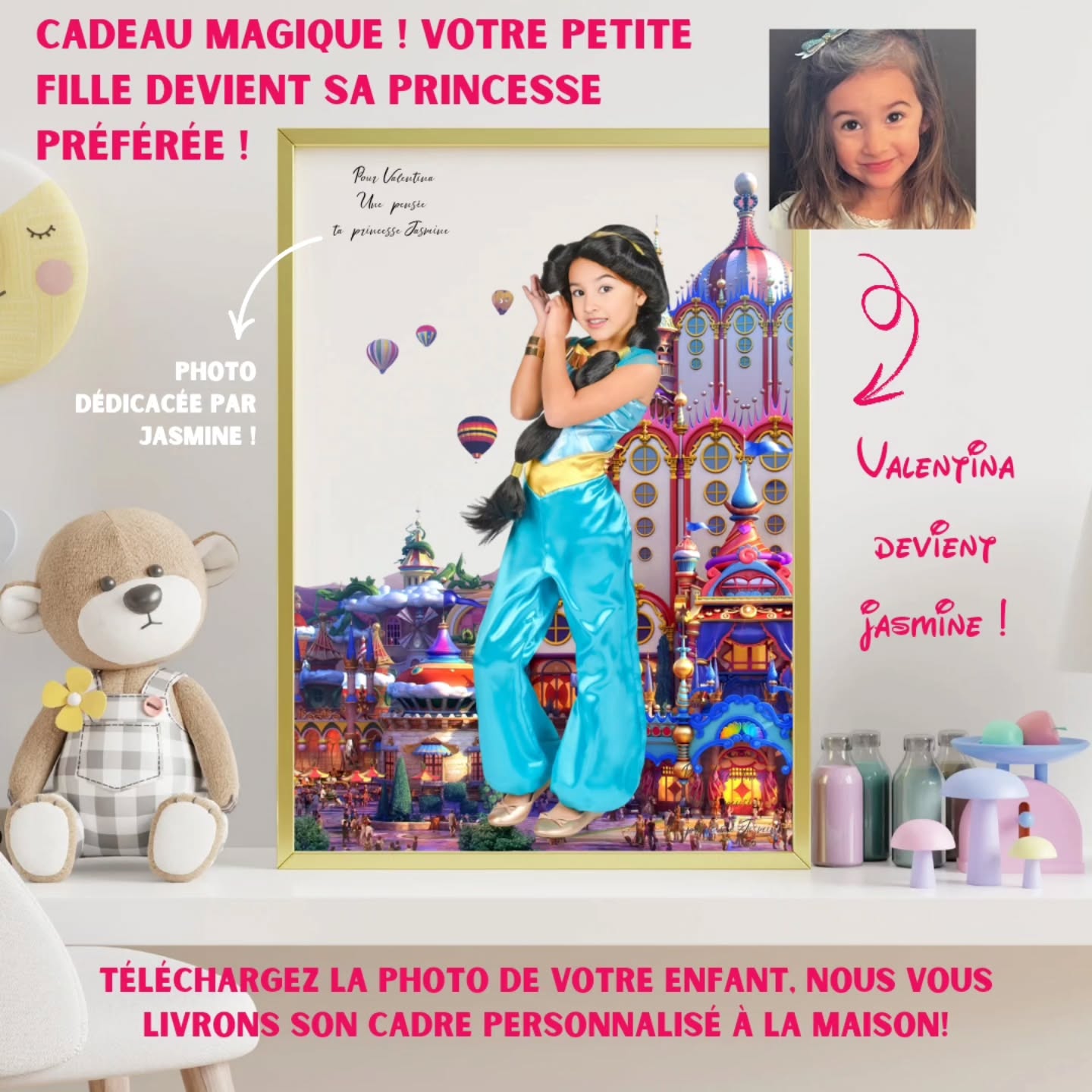 🌟✨ Transformez votre enfant en véritable Princesse d’Agrabah ! 🕌💖
Une idée cadeau magique et féerique 💎🐯
🎁 Offrez-lui un cadre personnalisé où elle devient Jasmine, la princesse légendaire de l’univers d’Aladdin !
Envoyez-nous sa photo, et on la transporte sur un tapis volant dans un décor des Mille et Une Nuits 🌙🕌
💌 Un souvenir enchanteur pour décorer sa chambre et faire briller ses yeux de mille étoiles !
Parfait pour un anniversaire, une surprise, ou juste pour lui dire "tu es merveilleuse" 🌟
📩 Commande simple : il suffit d’envoyer une photo et on s’occupe de la magie orientale !
🎨 Impression haute qualité + cadre inclus
🚚 Livraison rapide et gratuite
🐦 100% personnalisable avec une dédicace de Jasmine !
📍 Disponible sur Etsy, eBay & Le Bon Coin ou sur notre site surprisemagique.fr/boutique-de-cadeaux
💖 Lien en bio pour commander directement !
👉 Taguez une maman ou un papa qui a une petite Jasmine à la maison ! 🥰
#cadrepersonnalisé #cadrecadeau #princessejasmine #aladdin #cadrephotoenfant #cadeauanniversairefille #surprisemagique #faitmainavecamour #etsy #CadrePhotoMagique
#cadredeco #disneyphoto #PrincesseDisney #decochambreenfant #cadrephotopersonnalisé #disneycosplay #orientalcharm #anniversaireprincesse #Jasmine