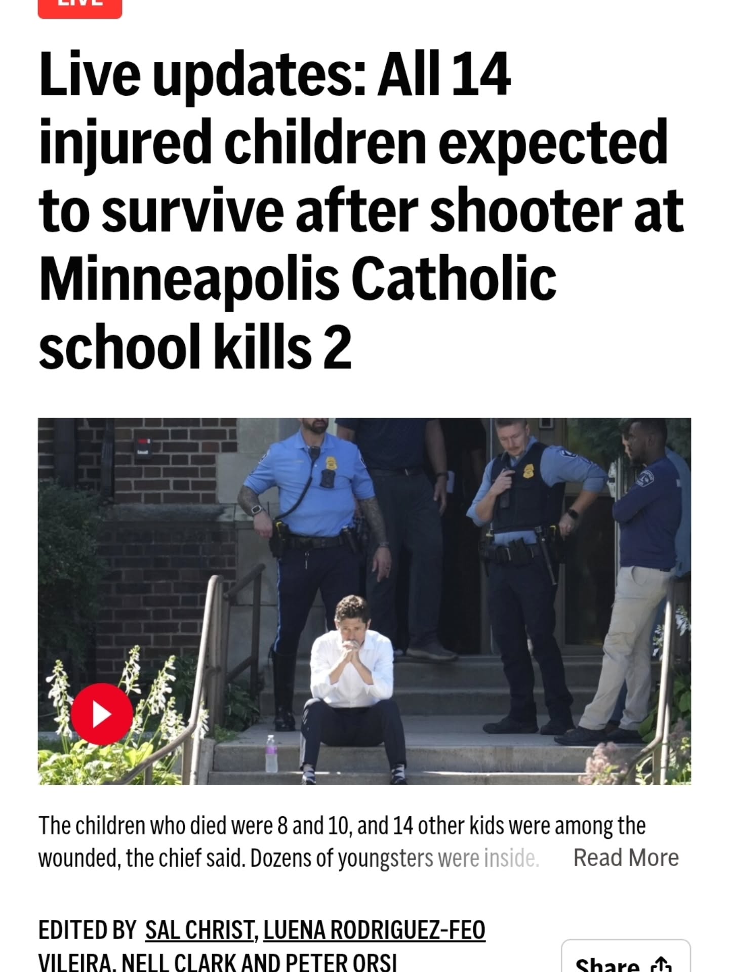 Republicans are too afraid of the NRA to level with you on what we need to do to curtail mass shootings. But I'm not afraid of anything except my babies —and yours -- getting shot at school. So here's what we need to do:
1. Ban assault-style weapons
2. Pass red flag laws
3. Implement universal background checks (close the loopholes)
4. Invest more in mental healthcare
I'm shattered for these families in Minnesota tonight. And resolved to continue working for change.