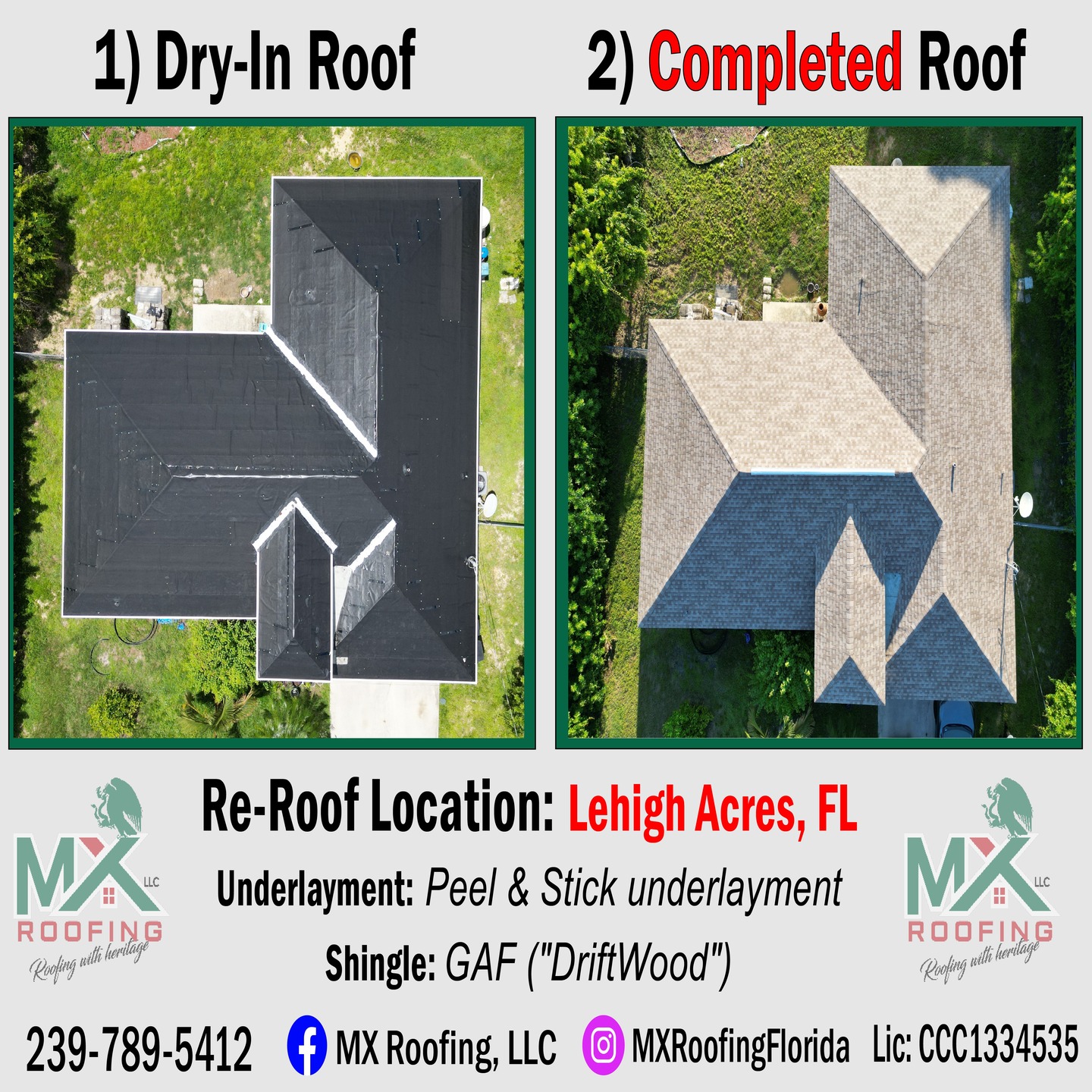 ✅ Another successful roof replacement in Lehigh Acres!
This home is now protected with a brand-new Architectural Shingle Roof System. Customer selected this beautiful GAF Driftwood color paired with a Peel & Stick Underlayment. The project went smoothly from start to finish, and the transformation really enhances the home’s curb appeal.
At MX Roofing, LLC, we pride ourselves on making the process hassle-free while ensuring lasting results. Whether it’s a rental property or your family’s home, we’re here to deliver dependable roofing solutions you can count on.
📸 Check out the finished look below!
📞 239-789-5412 | ✉️ MXRoofingFlorida@gmail.com
#LehighAcres #RoofReplacement #DriftwoodShingles #GAF #SouthwestFlorida #MXRoofing