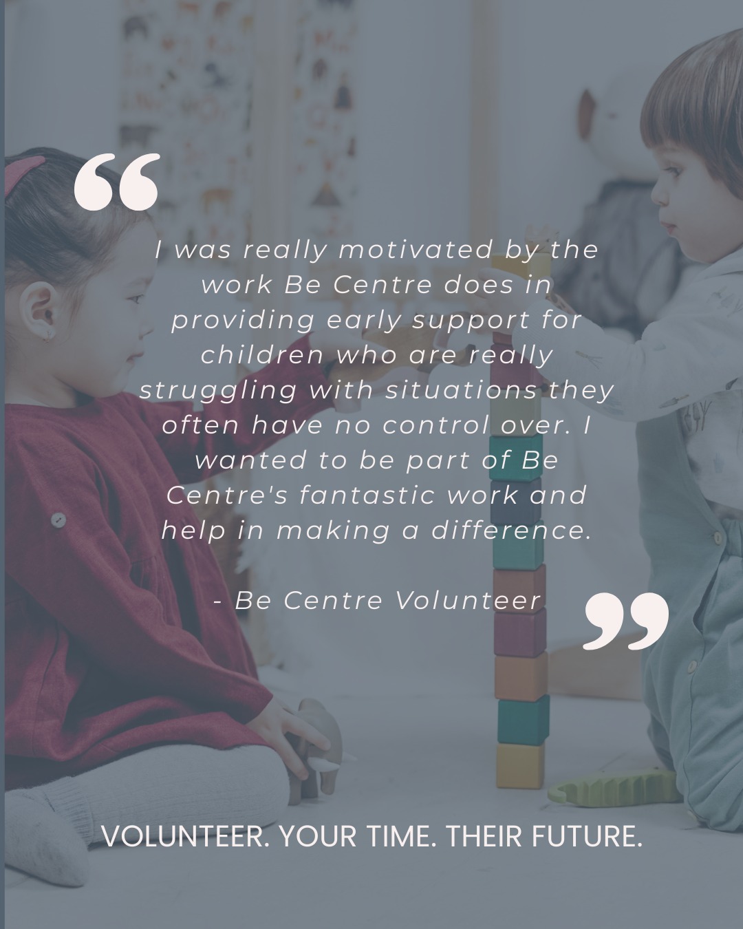Do you want to make a real difference in the lives of children who need support? Volunteering with Be Centre allows you to use your time to help us with our vision.
Not only will you help others, but you’ll also gain a deeper understanding of childhood trauma and the power of Play Therapy. Plus, you’ll be a part of a passionate community of like-minded individuals.
We are searching for volunteers to run our front reception area, being the warm face that welcomes our families and children in for their sessions.
If this sounds like the perfect fit for you then contact us at info@becentre.org.au for more information.
Volunteer. Your time, Their future.
#volunteer #makeyourdifferencecount #joinus