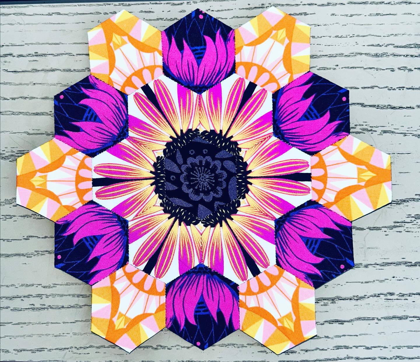 I had the most fun making this block! The fabrics just glow together and it makes me sew happy!
This is just one of the blocks you will learn to make if you take an EPP class with me - check out @morrisworksuk website for all the details and to book your space, we’d love to have you join us ❤️🌈
#annamariahornerfabric #annamariatextiles #rubystarsocietyfabric #fussycutting #fussycut #fussycuttersclub #epp #eppeverywhere #eppquilt #epponthego #englishpaperpiecing #englishpaperpieced #hexie #hexielove #hexiequilt #sewing #aurifil #beginnerquilter #sewcreative #sewmuchfun #patchwork #newproject #sewingproject #quiltersgonnaquilt #quiltblock #quiltblocks #greatbritishquilter #quiltingismytherapy #quiltingismybliss #rubystarsociety @aurifilthread @clovermfg @annamariahorner @rubystarsociety