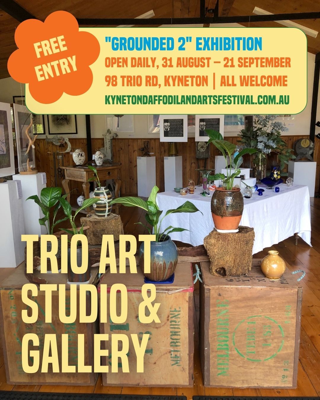 Explore "Grounded 2" at Trio Art Studio & Gallery—an exhibition of contemporary ceramics and sculpture. Open daily from 31 August to 21 September, free entry, and everyone’s welcome.
Find out more at trioartstudiogallery.com.au or call 0467 025 354.
The Kyneton Daffodil & Arts Festival
📍 5–14 September 2025
Supported by Major Sponsors @kynetononriverside
Visit our website to view all events and sponsors.
.
.
.
.
.
#kynetondaffodilandartsfestival #kyneton #daffodilfestival #macedonranges #visitmacedonranges #macedonrangesnaturallycool #daylesfordmacedonranges #daylesfordmacedonrangeslife #onehouroutofmelbourne #artgallery #ceramics #contemporaryart