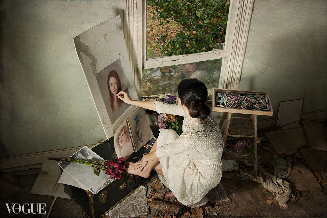 Today’s @photovogue art call is “Reflection.”
I met this beautiful artist, Demi Chen, years ago, and when I first saw her pastel work I knew I wanted to weave it into a unique environmental portrait. This image has stayed with me as one of my favorites. There’s something timeless about watching an artist lost in her own creation, surrounded by the quiet evidence of her process. It’s always a joy to collaborate with other artists, to let our mediums overlap and create something neither of us could have made alone.
#PVMondayReflection #photovogue #conceptualphotography #fineartphotography #tammySwarek