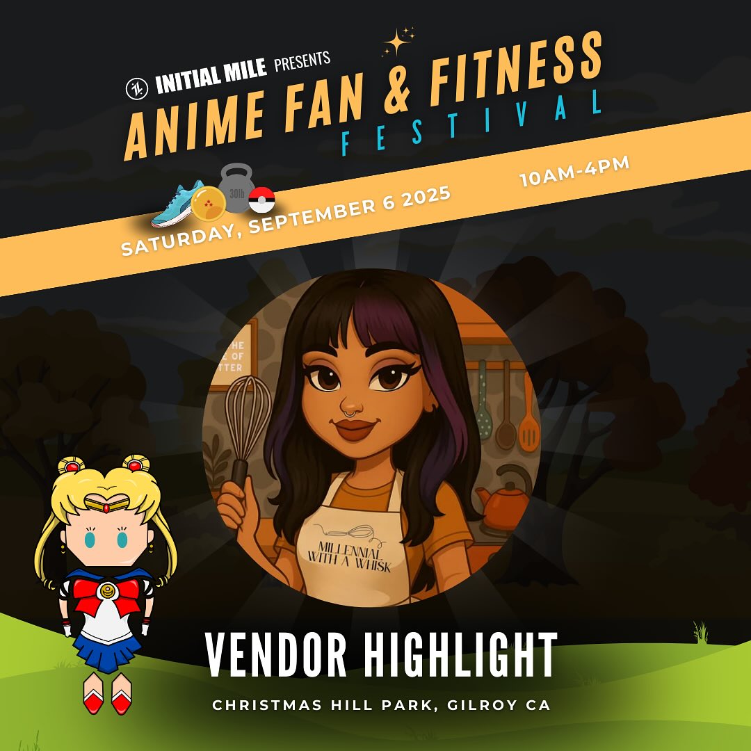 Check out @millennialwithawhisk at our inaugural Anime Fan and Fitness Festival on Saturday September 6 at Christmas Hill Park in Gilroy and get your sweet tooth fix with her baked goods! #animefanandfitnessfestival #initialmile #adaptevolveascend #animefest #animefans #anime #animelife #fitnessfest #fitnesslifestyle #fitlife #fitnessfest #bayareaevents #gilroy #baker #cookies #sweettooth