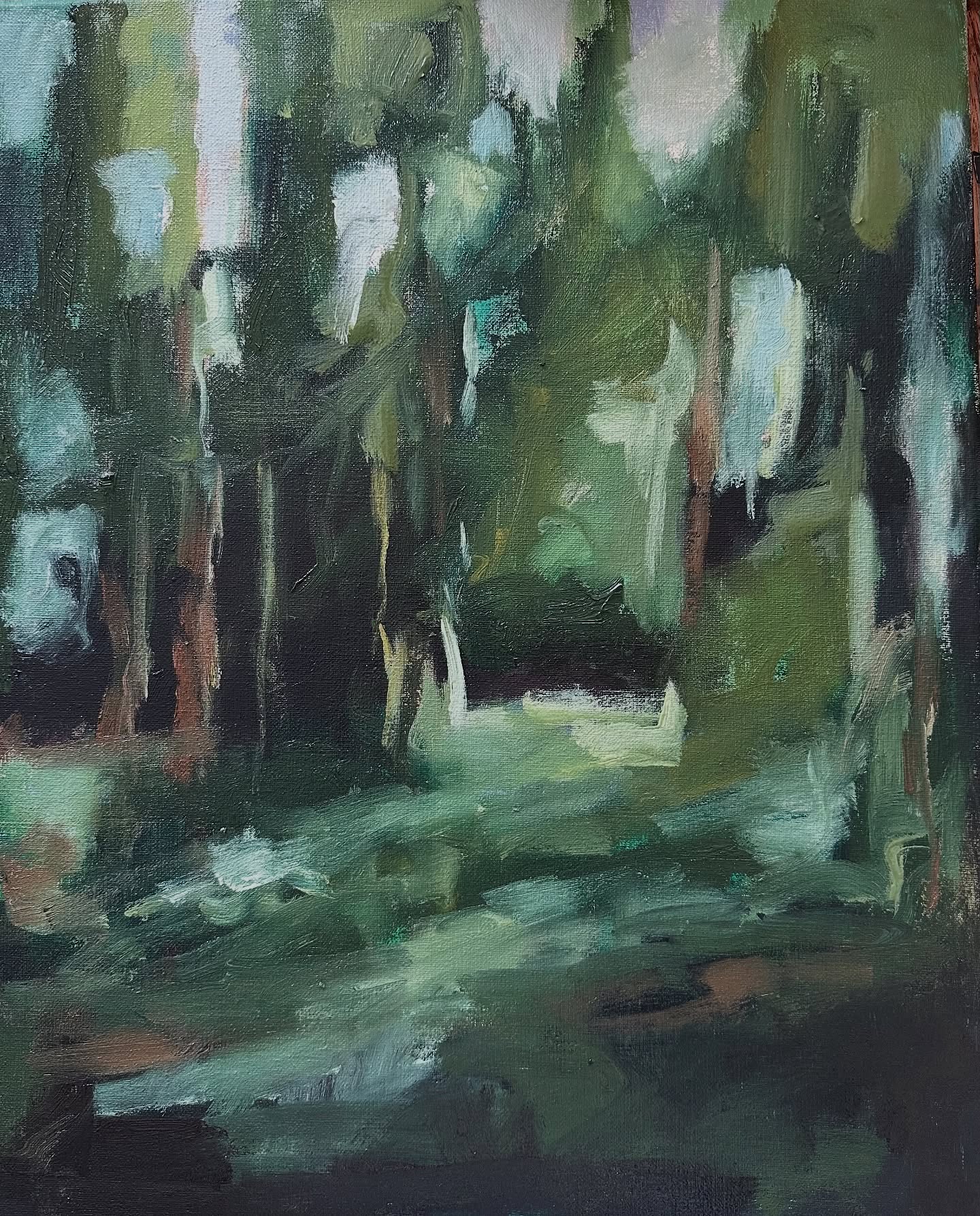 Still in progress — this oil painting is an impression of the forest near our home. I focused on depth, contrast, and rhythm in the brushwork, using the same muted palette as in recent pieces. It reminds of walking through early morning filtered light, my favorite time of day.
Oil on canvas – 40x50 cm
#oilpainting #forestpainting #abstractlandscape #workinprogress #lightandshadow #colorstudy #contemporarylandscape #painterlymarks #quietart