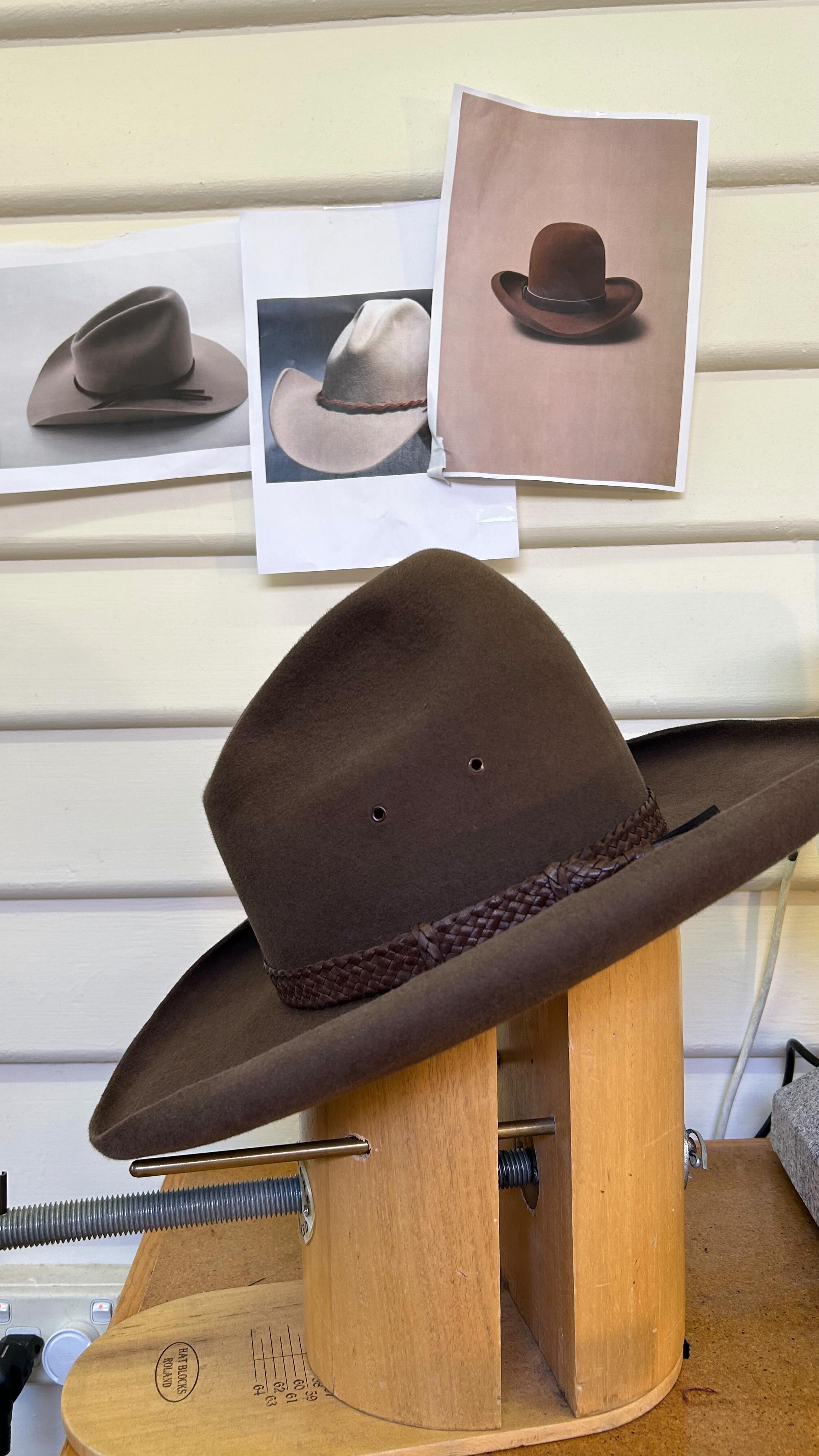 Sometimes things don’t go as planned!
The owner of this hat tried his hand at a hat bash and wasn’t happy with the end result.
That’s where I stepped in, guided by the owners own very cool style and his reference images I used my years of experience to hand shape the Gus Style crown and give it back a curve similar to it’s original Sombrero form. All together a very cool shape indeed!
#hatrestoration #hatbash #akubrarepair #beforeandafter #akubrarepairer #akubraofficial #akubrasombrero