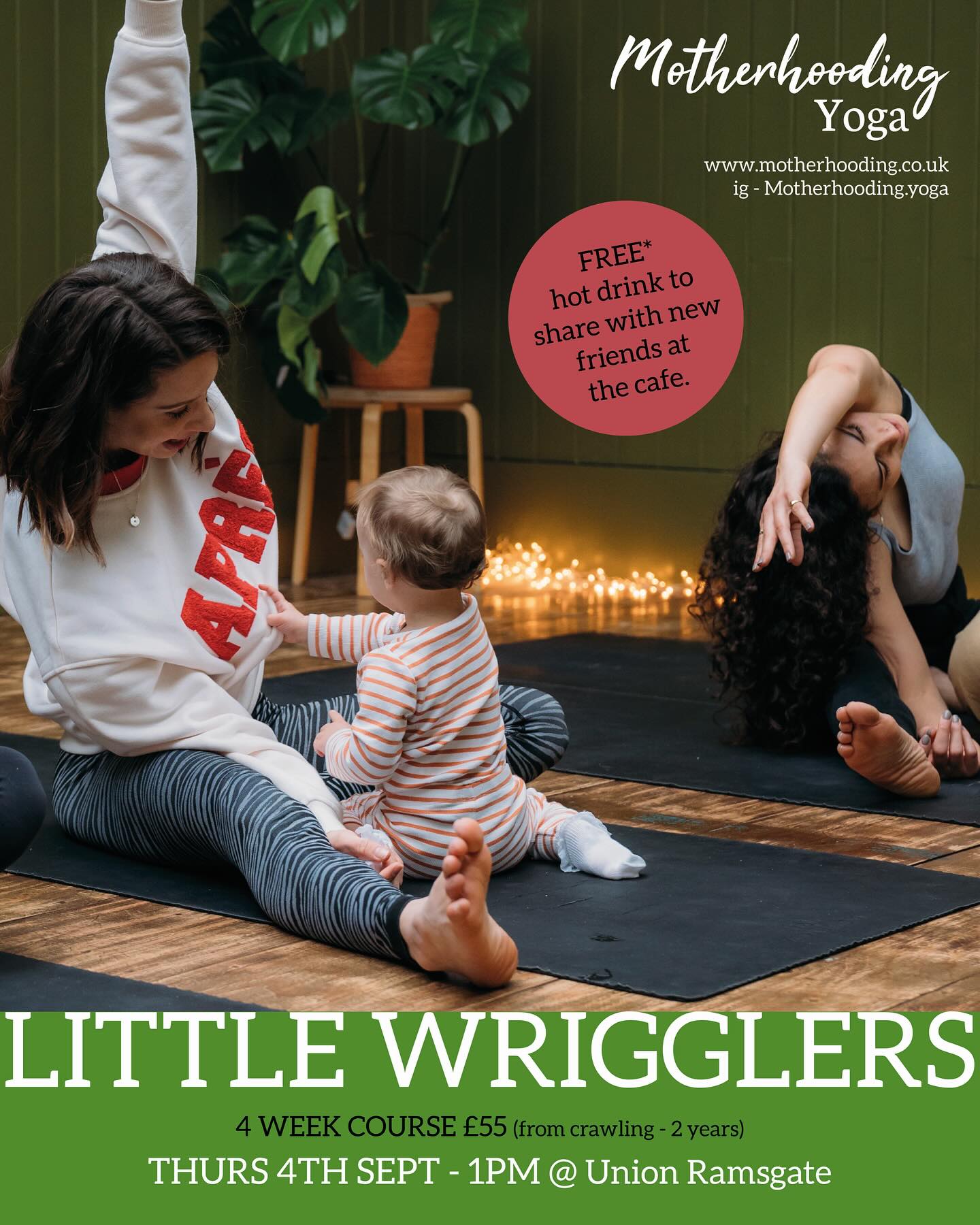 Little Wrigglers is back @unionyogaramsgate
This is a wonderful class that is for babies that are on the move. Parents will be led through a gentle yoga class aimed at stretching, moving and strengthening your body whilst your baby can explore and play safely.
You’ll get to meet other local Parents and their babies in the community.
Classes are 1 hour and include a free* hot drink to share with new friends in the cafe.
*includes free hot drink with any food purchase.
#babyyoga #crawling #toddleryoga #mumandbaby #yoga #thanet #margate #ramsgate #kent #broadstairs