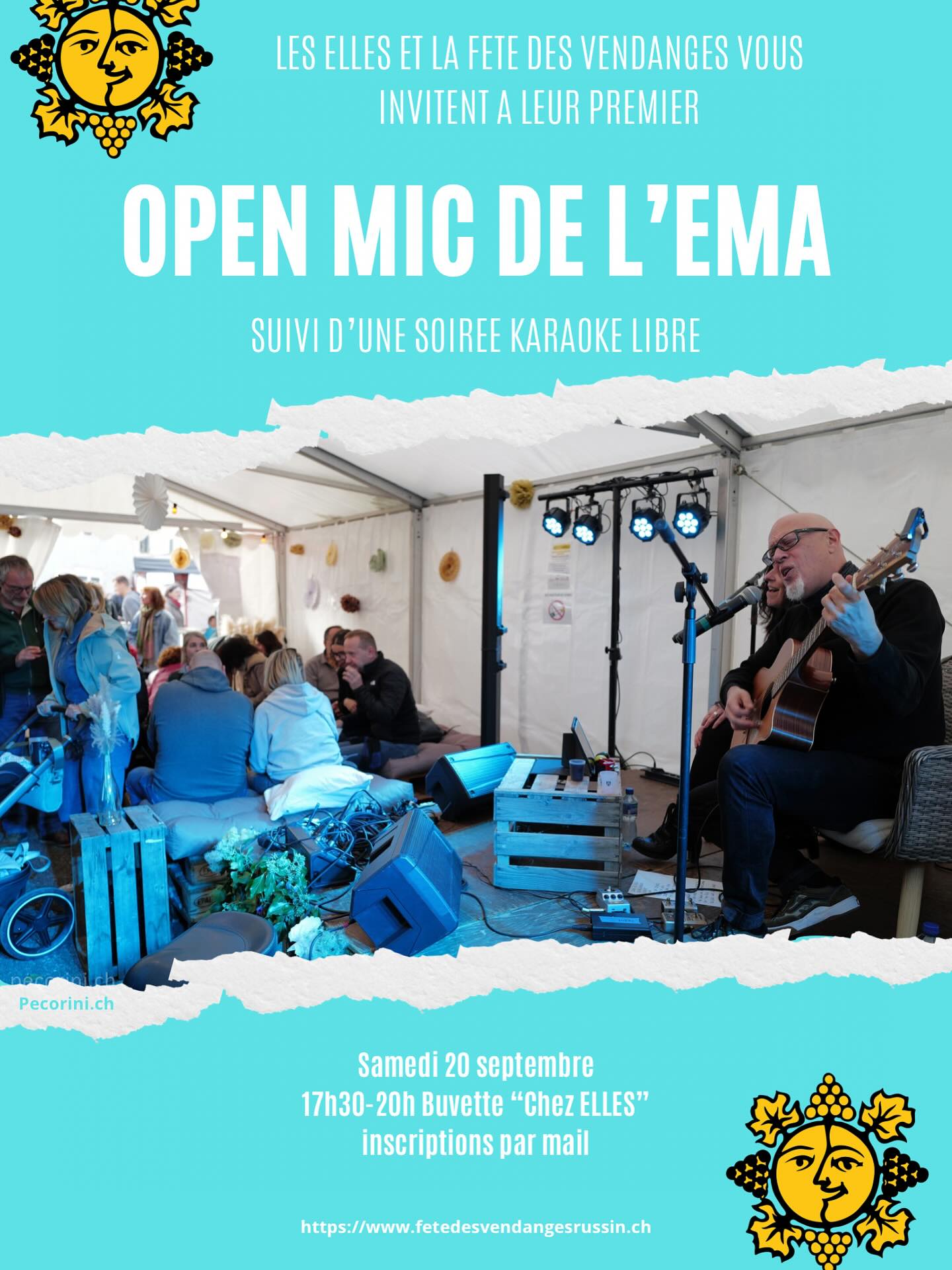 ⚠️ Nouveauté⚠️
Venez pousser la chansonnette au premier Open Mic de l’eMa à la fête des vendanges. Il sera suivi par une soirée karaoké libre.
Retrouvez la liste des chansons sur :
https://ema.school/evenement/pop-rock-unplugged-eric-bisoffi/
Inscription par email en indiquant votre nom, mail et téléphone ainsi que la ou les chansons que vous souhaiteriez interpréter à eric.b@ema.school
Ne ratez pas cette expérience unique.
#fetedevillage #fete #russin #fetedesvendanges #musique #concertlive #vin #danser #aimerlavie #cortege #marche #marcheduterroir #geneve #geneva #campagne #vendanges #terroir #swisswinelovers #swisswine #concert #courdedegustation #produitduterroir #fetedesvendangesrussin #karaoke