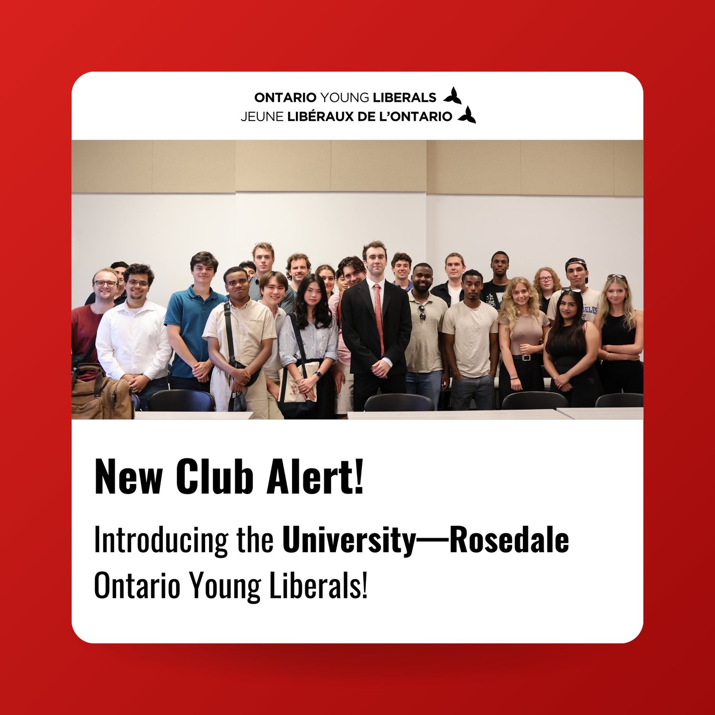 New Club Alert! 🚨
We’re excited to welcome the University—Rosedale Ontario Young Liberals to the OYL Family! Congratulations to @sincerelyc.s on being elected as club president — we can’t wait see the impact this club will have!
//
Nouveau club ! 🚨
Nous sommes ravis d'accueillir les Jeunes libéraux de l’Ontario de Université—Rosedale dans la famille OYL ! Félicitations à @sincerelyc.s pour son élection à la présidence du club. Nous avons hâte de voir l'impact que ce club aura !