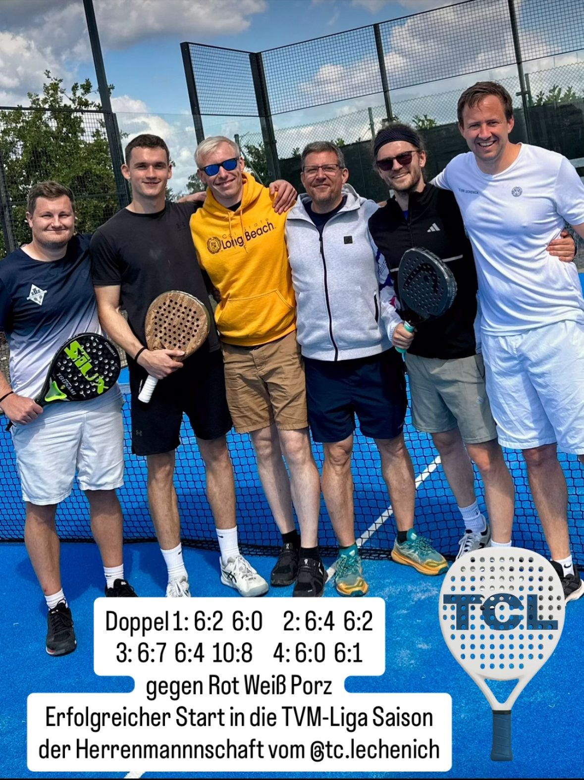 ☀️ Nach unserem erfolgreichen Padel Team-Match letztes Wochenende geht’s direkt weiter! 🎾💪
📍 TCL Herren Team vs. KTHC Rot Weiß Köln
🗓 Sonntag, 10:00 Uhr
🏟 Zu Hause in Lechenich
Es werden 4 Doppel-Matches hintereinander gespielt – Action also bis ca. 14–15 Uhr. Kommt vorbei, wann immer es euch passt:
👉 Padelsport erleben
👉 Unsere Mannschaft anfeuern
👉 Die Padel-Community besser kennenlernen
Wir freuen uns auf euch! 🔥✨
