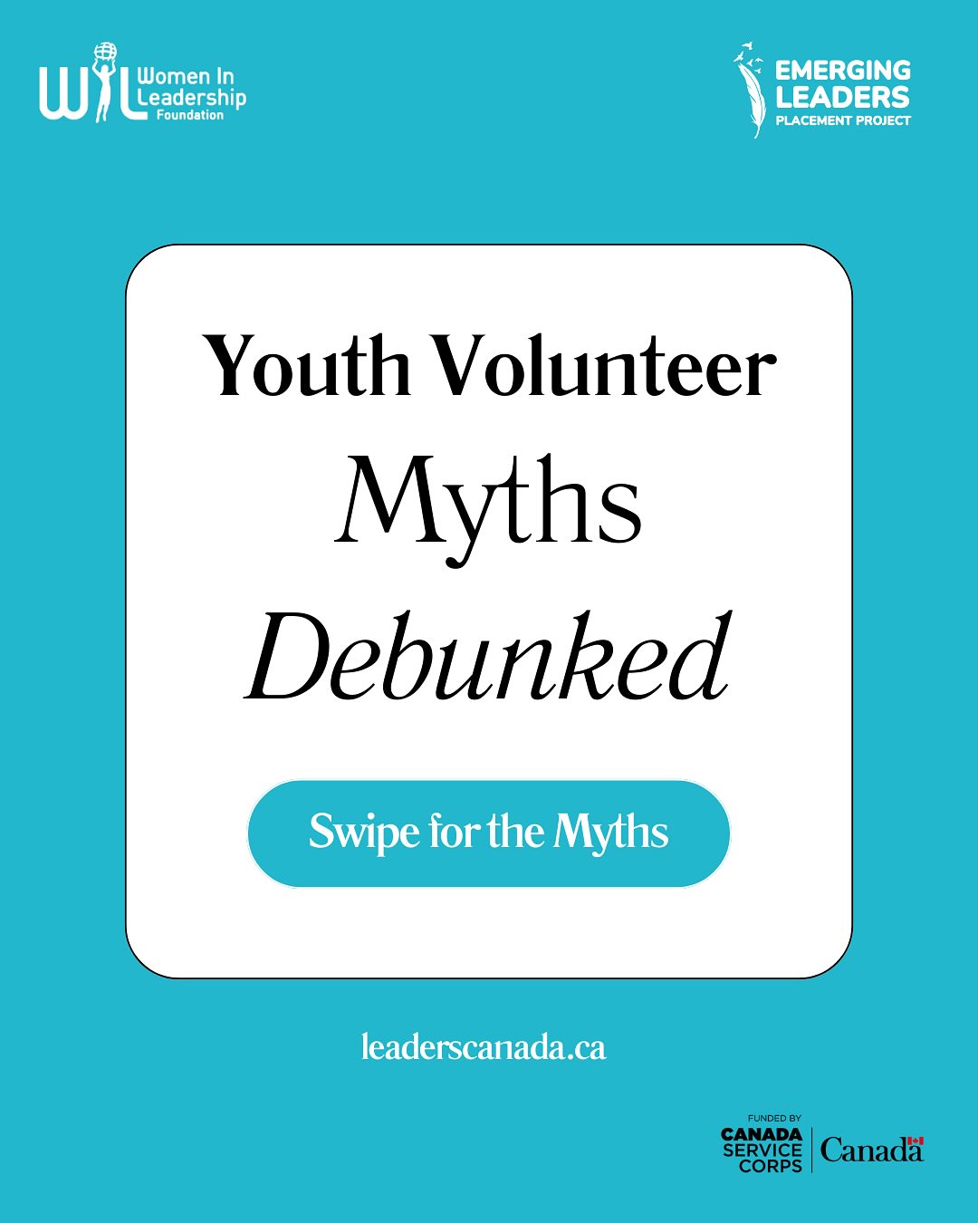 Think youth volunteers aren’t ready to make a real impact? Think again 🌟
Trained and motivated youth bring fresh ideas, valuable skills, and the independence to contribute meaningfully to your projects. Partnering with them strengthens your team, energizes your work, and creates real results 💡
Swipe through to see the myths debunked and learn how youth leaders can make a difference in your organization 🚀
🔗 Learn more in our bio under Emerging Leaders Placement Project
Proudly funded by Canada Service Corps.
#EmergingLeaders #YouthLeadership #CanadaServiceCorps #LeadersToday #NonProfitPartners #MentorshipMatters #YouthInAction #IAmAVolunteer