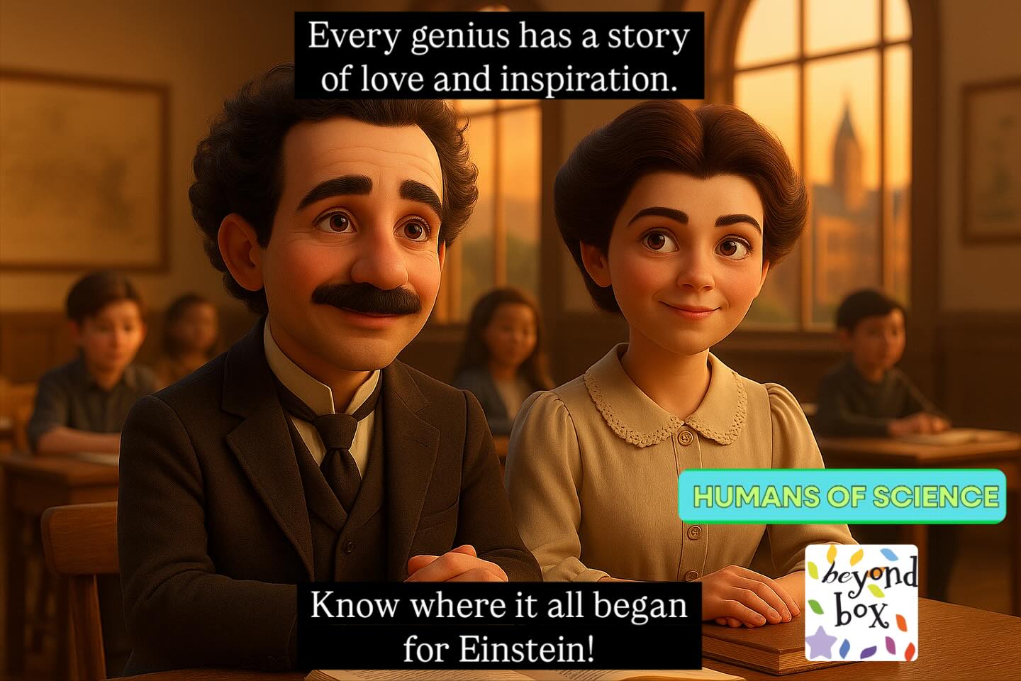 Every genius has a story of love and inspiration. For Einstein, it began at college, where physics and affection went hand in hand. 💞📚One spark of wonder leads to another… The sequel of Einstein’s Wonders is set to ignite imagination once again.
#EinsteinsWonders #HumansOfScience #EinsteinAndMileva #LoveAndScience #STEMStories #EinsteinForKids #InspiringYoungMinds #ScienceAndLove #BeyondBox