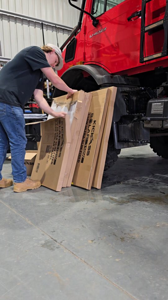 Panels Panels Panels. We fitted 6 Kickass 110w Slimline Panels to this Unimog, two Kickass 230ah Ultra X batteries and two Kickass 40 amp MPPT Solar controller! #unimog #kickass #solar #offgrid #solarsystem @KickAss Products