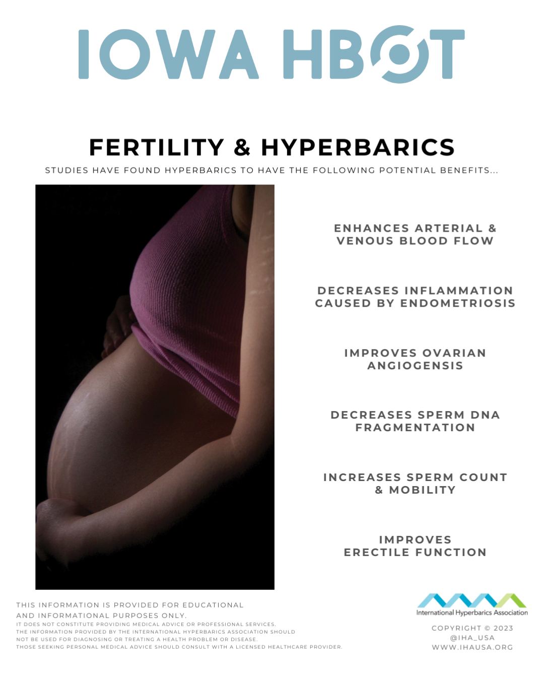 Check out this blog on Fertility & Hyperbarics: https://www.iowahbot.com/post/fertility-and-hyperbarics
Studies suggest Hyperbaric Oxygen Therapy (HBOT) may support fertility by:
- Enhancing arterial & venous blood flow
- Decreasing inflammation caused by endometriosis
- Improving ovarian angiogenesis
- Decreasing sperm DNA fragmentation
- Increasing sperm count & mobility
- Improving erectile function
Call us at 515-421-4018 to schedule a complimentary consultation.
#IowaHBOT #DSMUSA #DesMoines #Iowa #HBOTHealing #HyperbaricOxygenTherapy #FertilitySupport #EndometriosisRelief #ReproductiveHealth #HealingWithOxygen