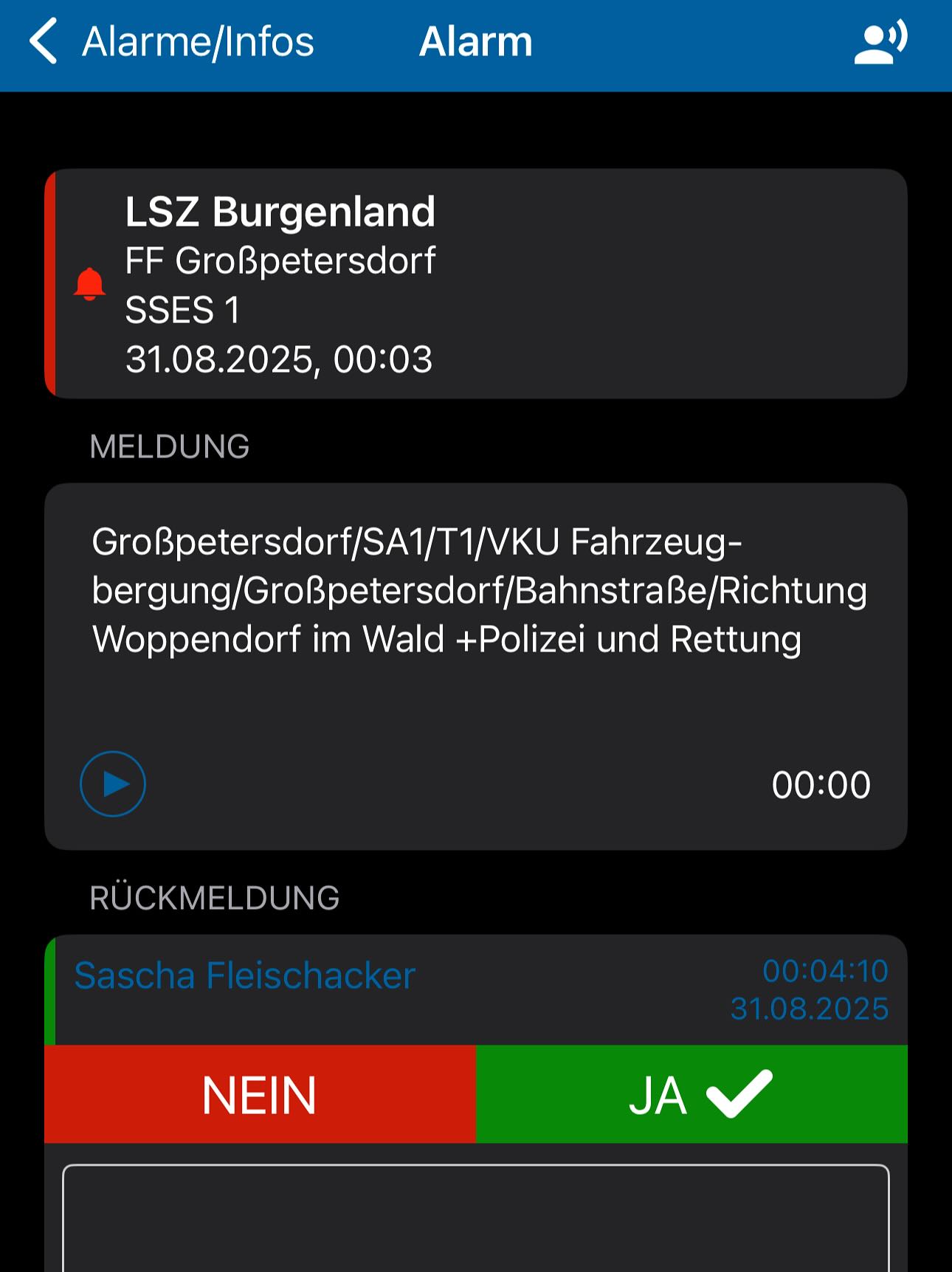 31.08.2025 - 00:03Uhr - Einsatz nach VKU - Fahrzeugbergung! Ausgerückt wurde mit KDOF, mit RLFA2000, mit KRAN und 12 Mann.
Ein Routineeinsatz - ruck zuck fertig 😇😉😂!
(c) SJF
@roteskreuz_oberwart
@polizei.burgenland