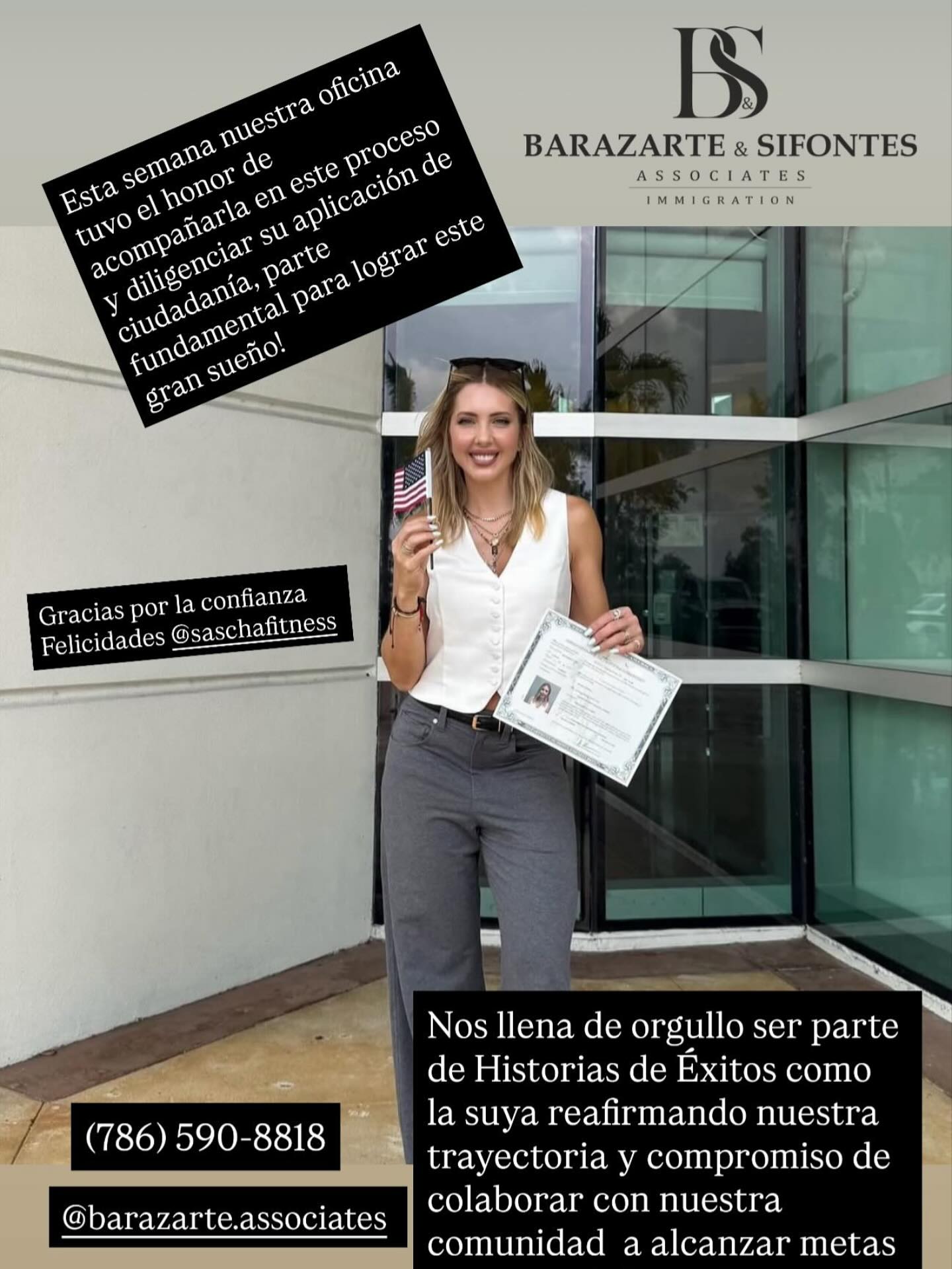 Es un honor acompañar a una paisana que ha dejado en alto el nombre de Venezuela con tanto profesionalismo, integridad y pasión. “Contáctanos a través de nuestro número telefónico: (786) 590-8818 Estaremos encantados de atenderte.”#inmigrantes#inmigranteslatinosenusa#inmigracion