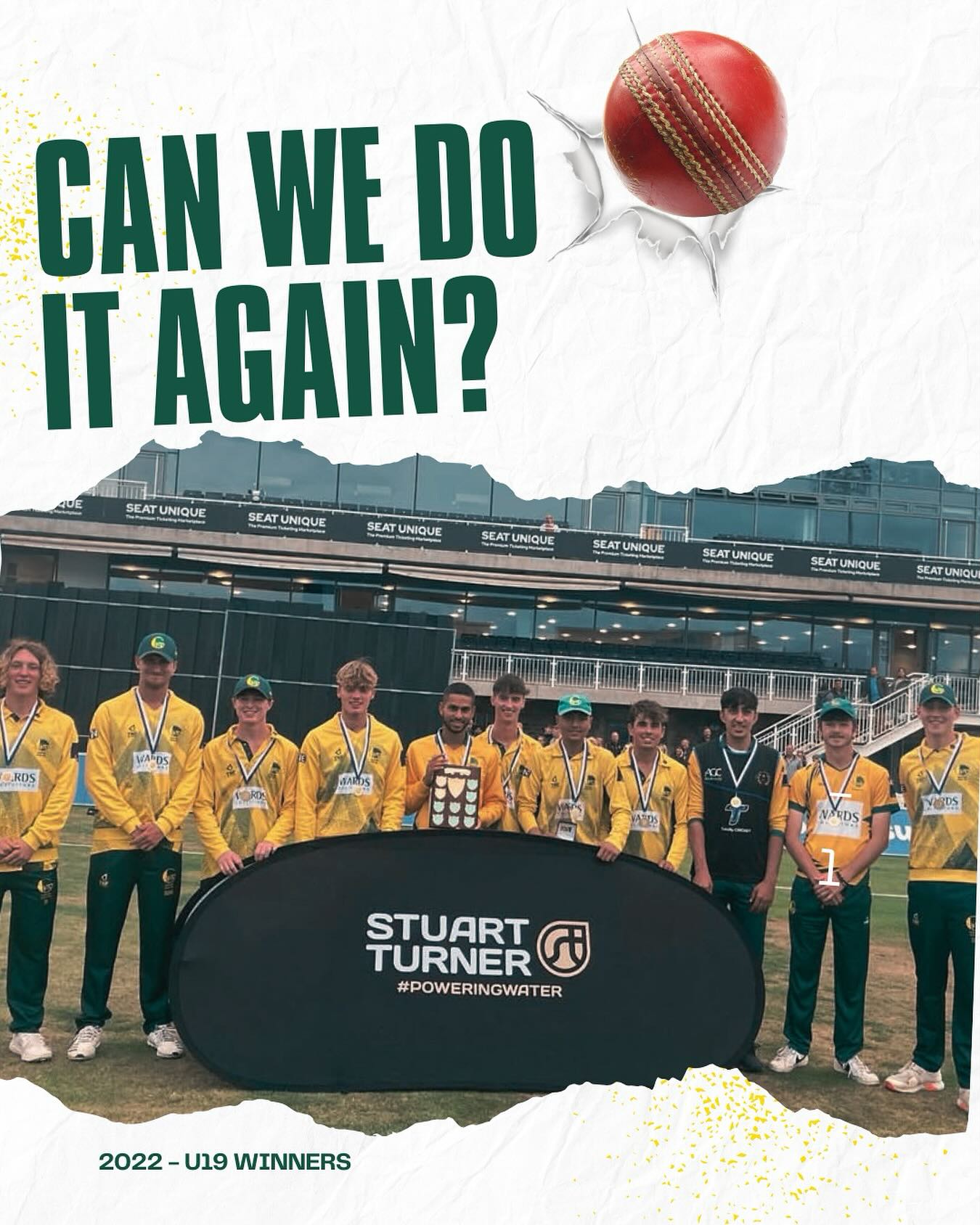 🏆 We’ve been here before 👀
In 2022, our U19s lifted the trophy at the Seat Unique Stadium.
Can we do it again on Sunday, 7th September? 💚💛
📍 Gloucestershire County Cricket Club, Seat Unique Stadium
📅 Sunday, 7th September 2025
🕙 10:00am Golden Hill CC v Painswick CC (Semi-final 1)
🕑 1:00pm Cheltenham CC v Whitchurch CC (Semi-final 2)
🕓 4:00pm SF1 Winner v SF2 Winner (Final)
Keep an eye out for team news and some special content over the coming week and don’t forget to come show your support on the day!
#FinalsDay #HistoryRepeats #UpTheHill #YouthCricket #BristolCricket