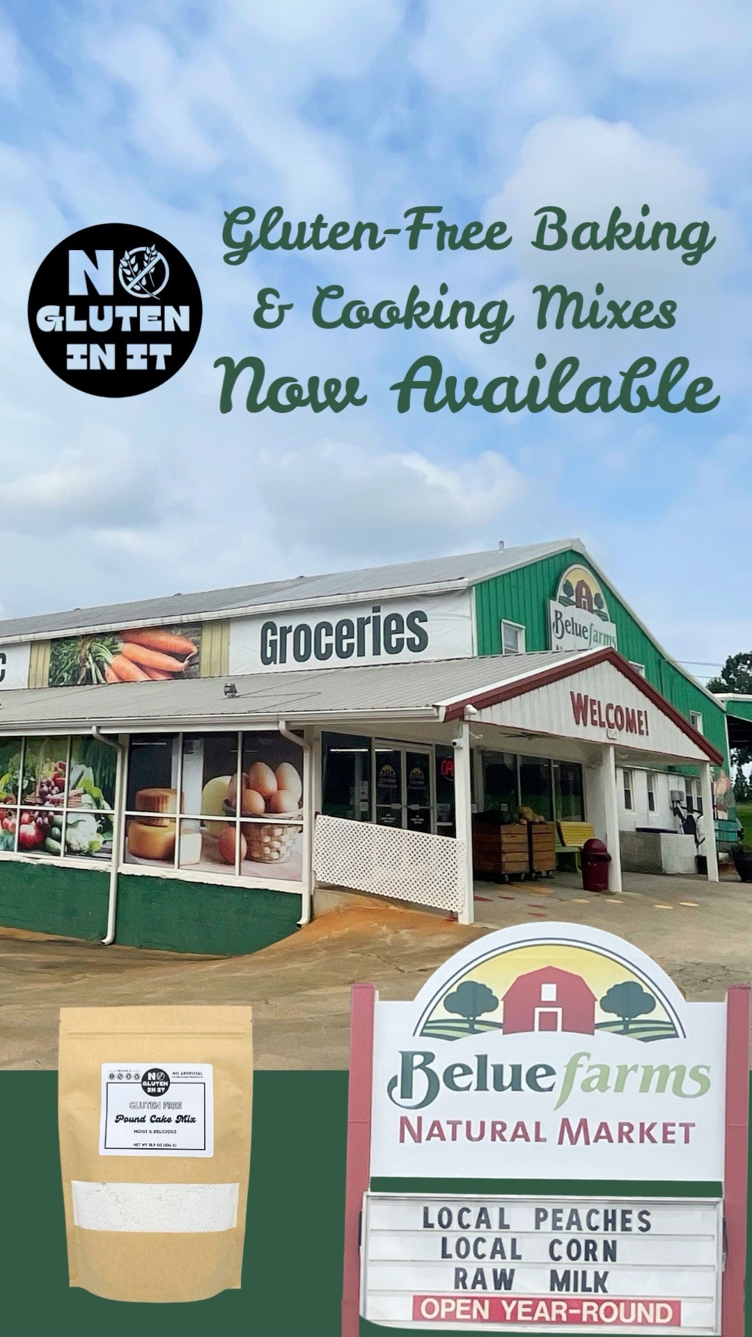 Exciting News! You can now find our mixes at Belue Farms Natural Market in Boiling Springs, SC!
Check out their amazing selection of gluten-free products!