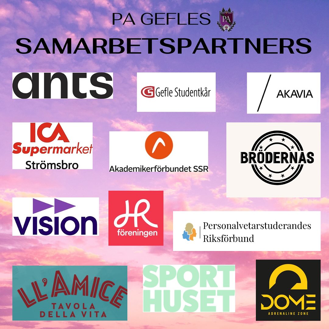 Vi är glada att kunna presentera våra samarbetspartners! ✨
Som medlem i PA Gefle får du tillgång till förmåner och erbjudanden från våra noggrant utvalda partners.
Swipea för att se information om våra partners och de erbjudanden som de har för dig som medlem i PA Gefle💜