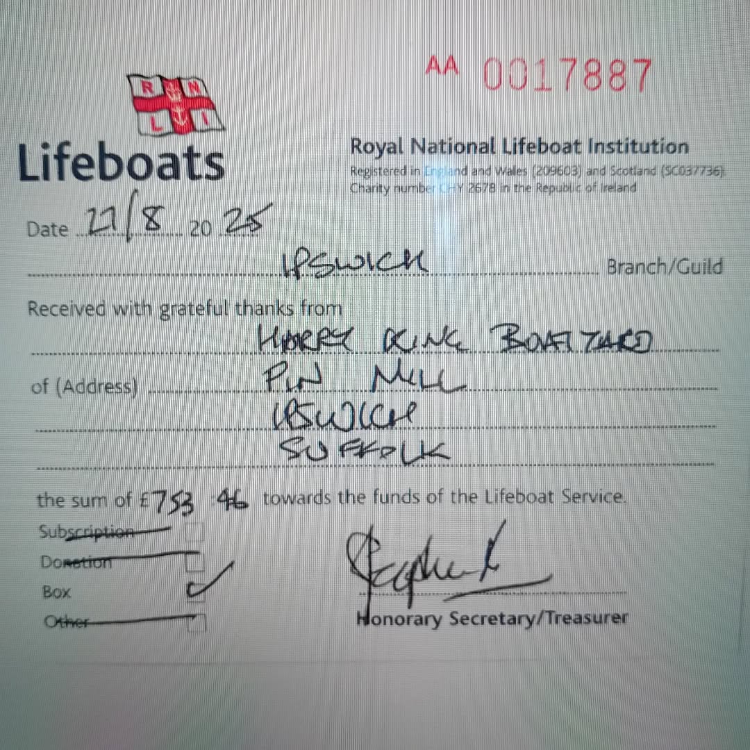 Every year we ask visiting yachtsmen to put a cash donation into our RNLI box if they have picked up one of our empty mooring buoys. We decided that instead of profiting from temporary empty moorings when customers are away from them, that we should raise funds for the RNLI. This year we have raised a record amount of £753.46. We are so pleased. Just imagine how much could be raised if all marinas did the same?