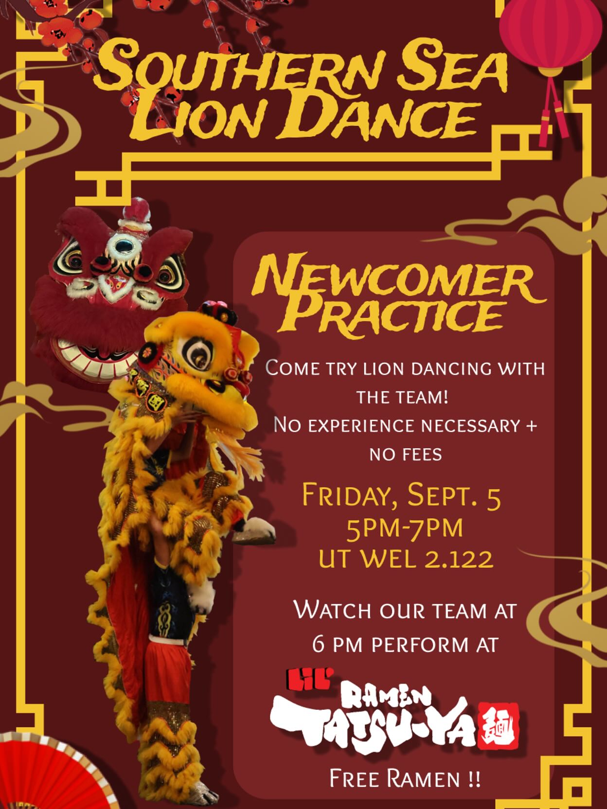 Come train with us this Friday, September 5 from 5PM to 7PM at UT WEL 2.122. No experience needed and no fees at all. If you’ve ever wanted to try lion dancing, this is your chance.
We’re also performing at 6PM at Ramen Tatsu-Ya during the practice, so come by to check us out and grab some free ramen while it lasts.
.
.
.
#austin #atxweddings #austinliondance
#dragondance #chinesedragon #liondance
#chinesenewyear #austindragondance #mualan
#austintexas #atx #texas #texasliondance
#community #culture #tradition #lny2026 #cny2026
#chinese #asian #2026 #cny #舞獅 #舞龍 #醒獅
#wedding #tet #newyear #recruiting #recruitment